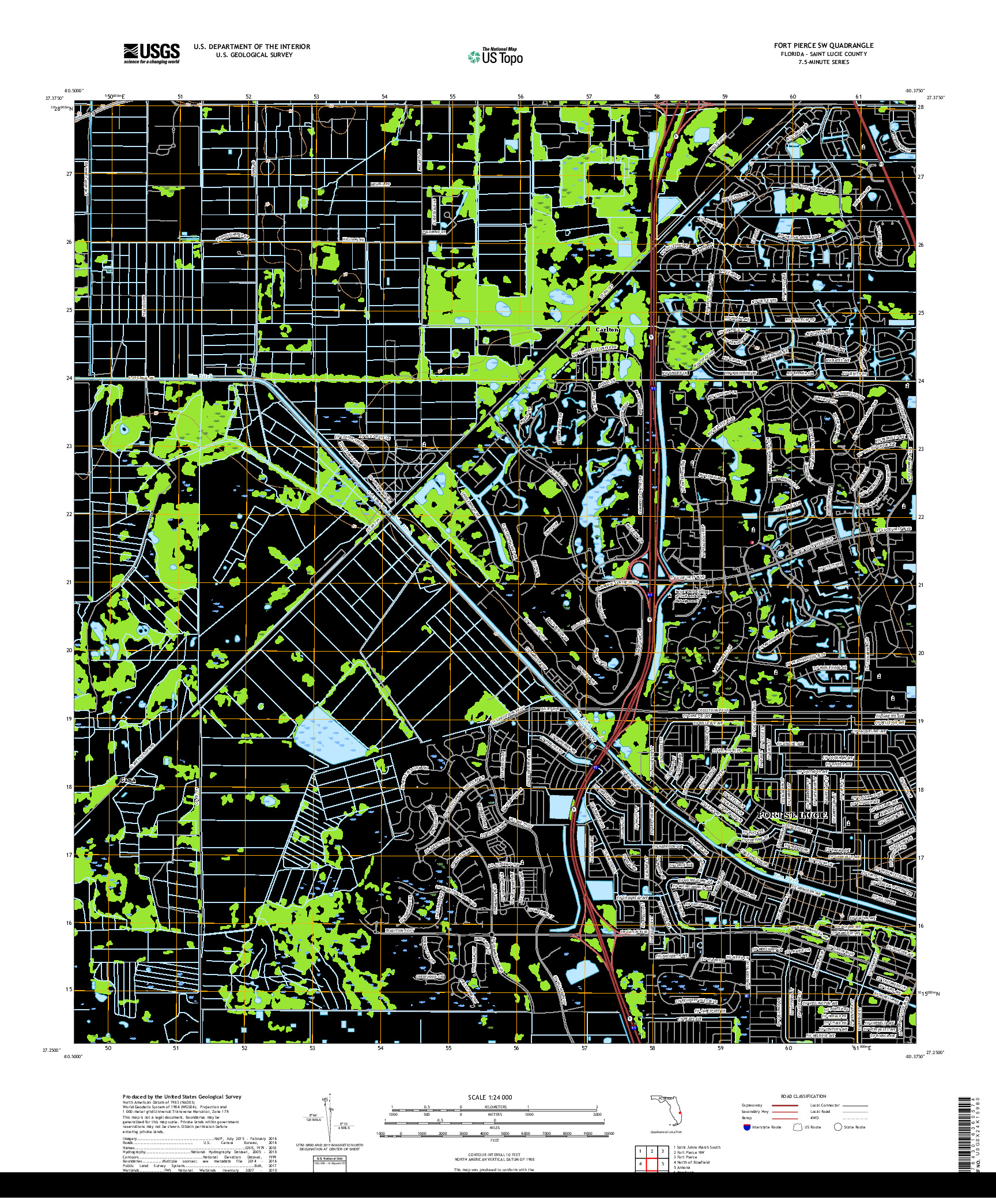 USGS US TOPO 7.5-MINUTE MAP FOR FORT PIERCE SW, FL 2018