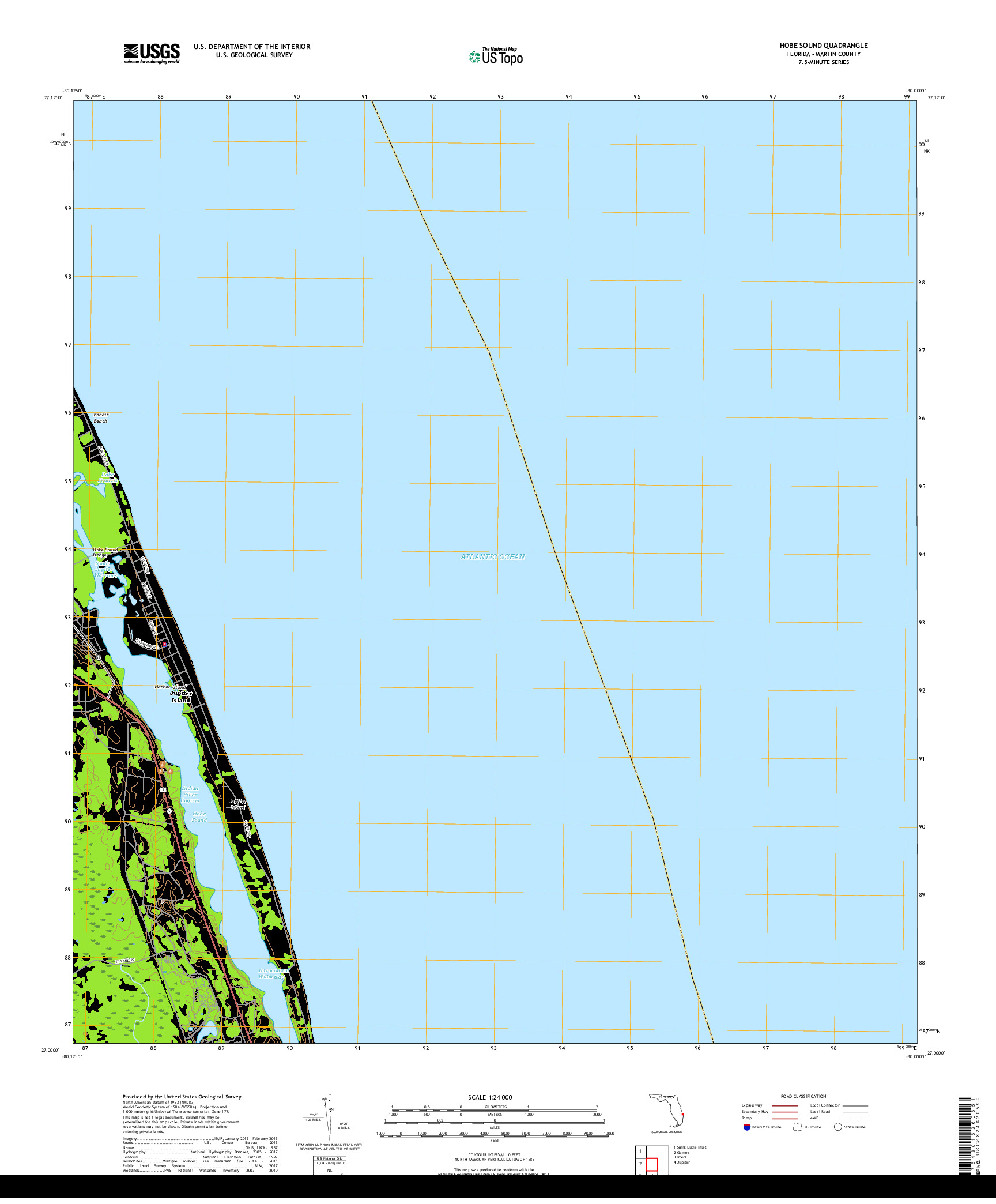 USGS US TOPO 7.5-MINUTE MAP FOR HOBE SOUND, FL 2018