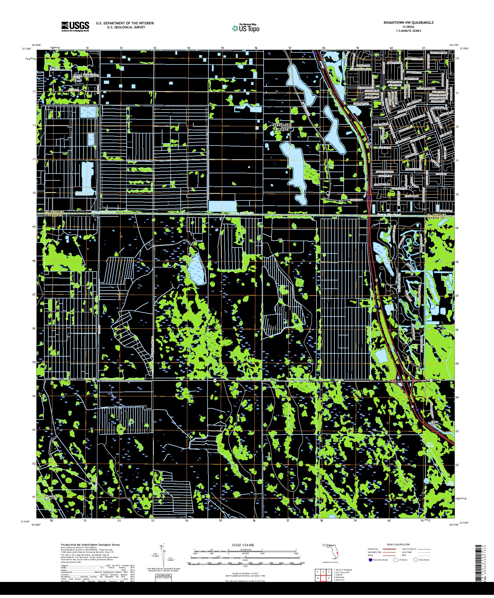 USGS US TOPO 7.5-MINUTE MAP FOR INDIANTOWN NW, FL 2018