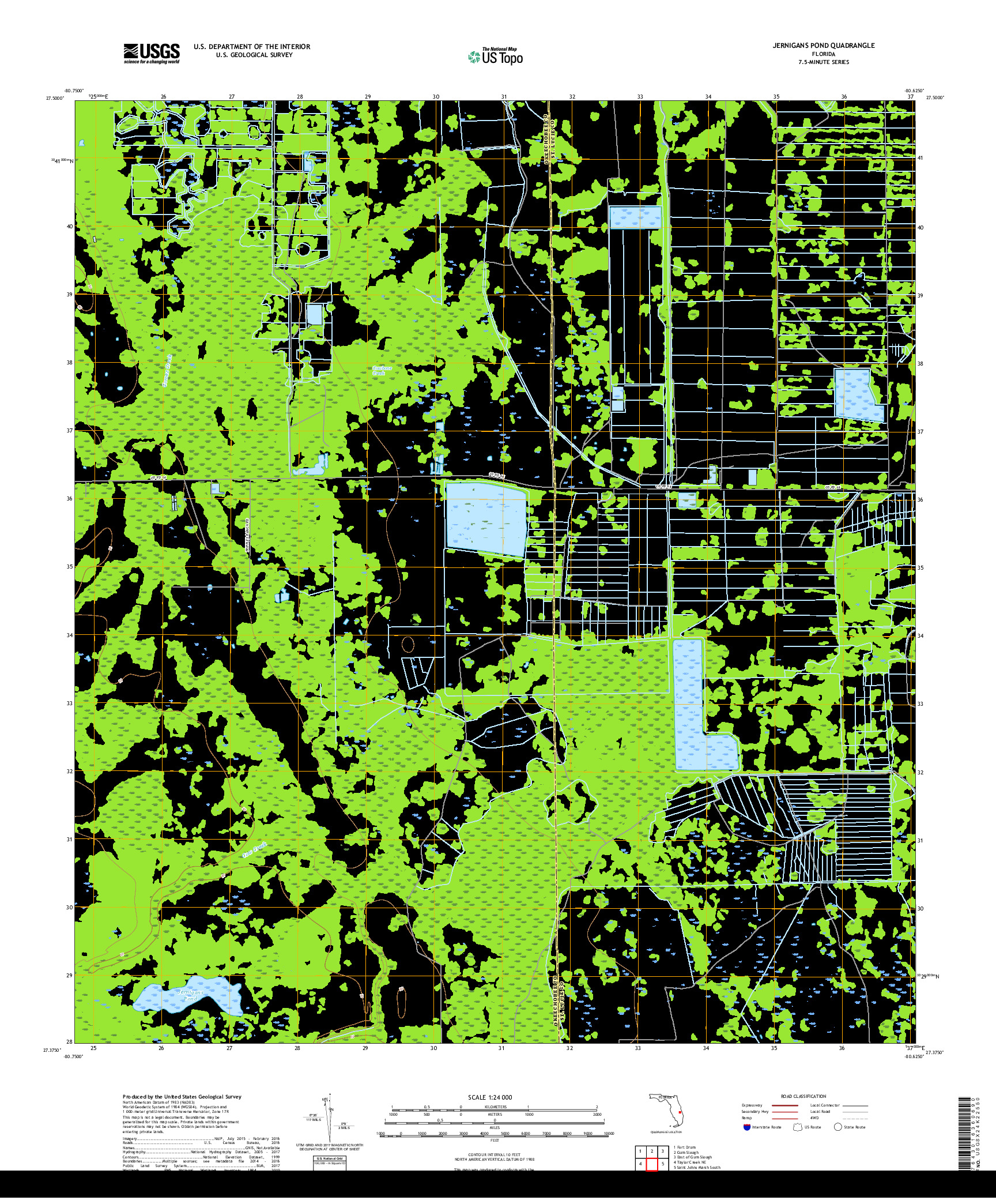 USGS US TOPO 7.5-MINUTE MAP FOR JERNIGANS POND, FL 2018