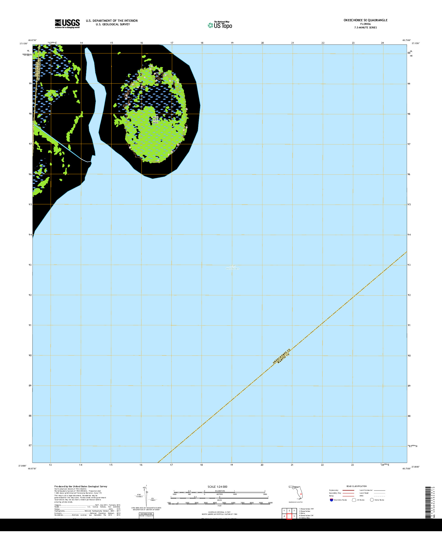 USGS US TOPO 7.5-MINUTE MAP FOR OKEECHOBEE SE, FL 2018