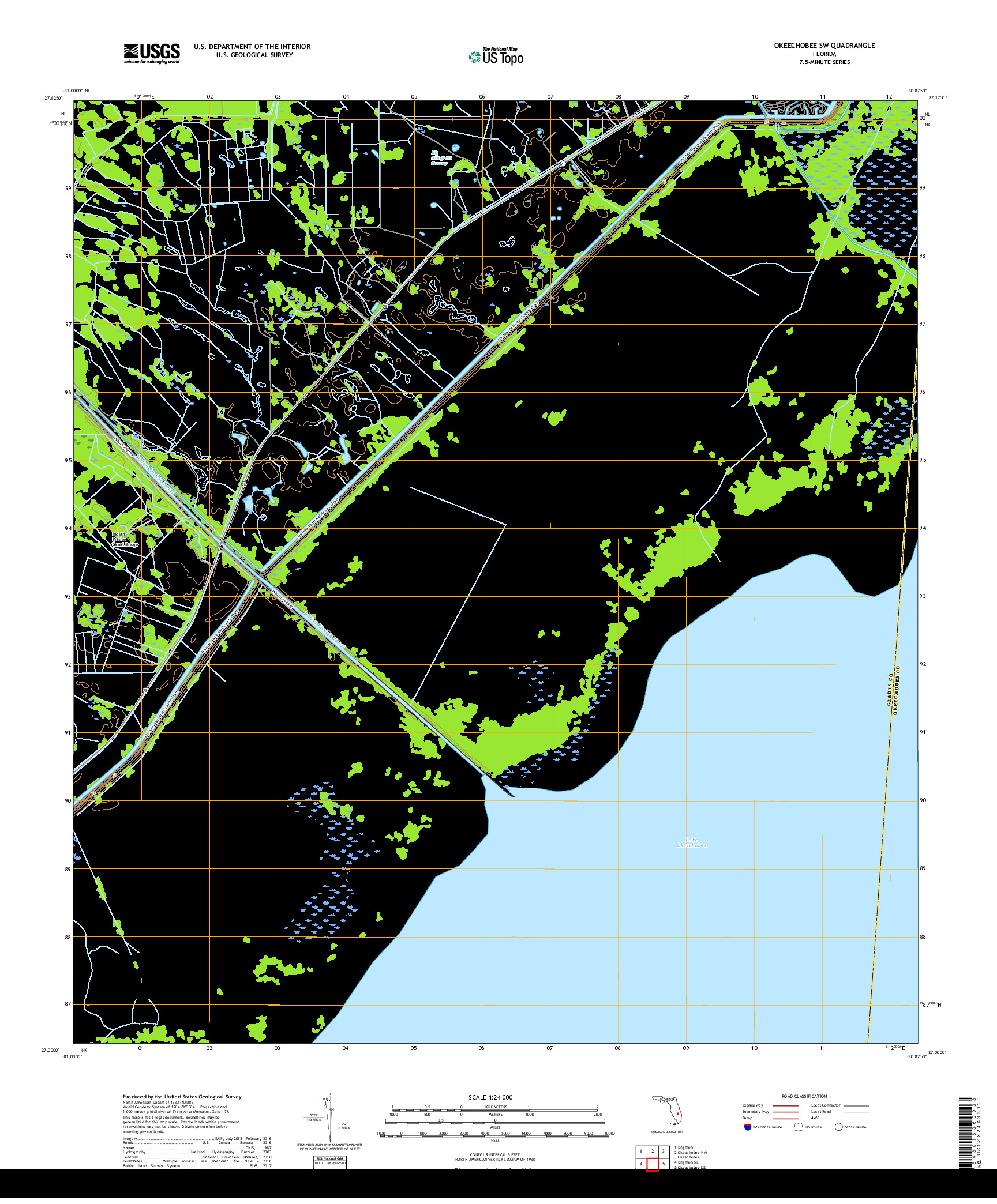 USGS US TOPO 7.5-MINUTE MAP FOR OKEECHOBEE SW, FL 2018