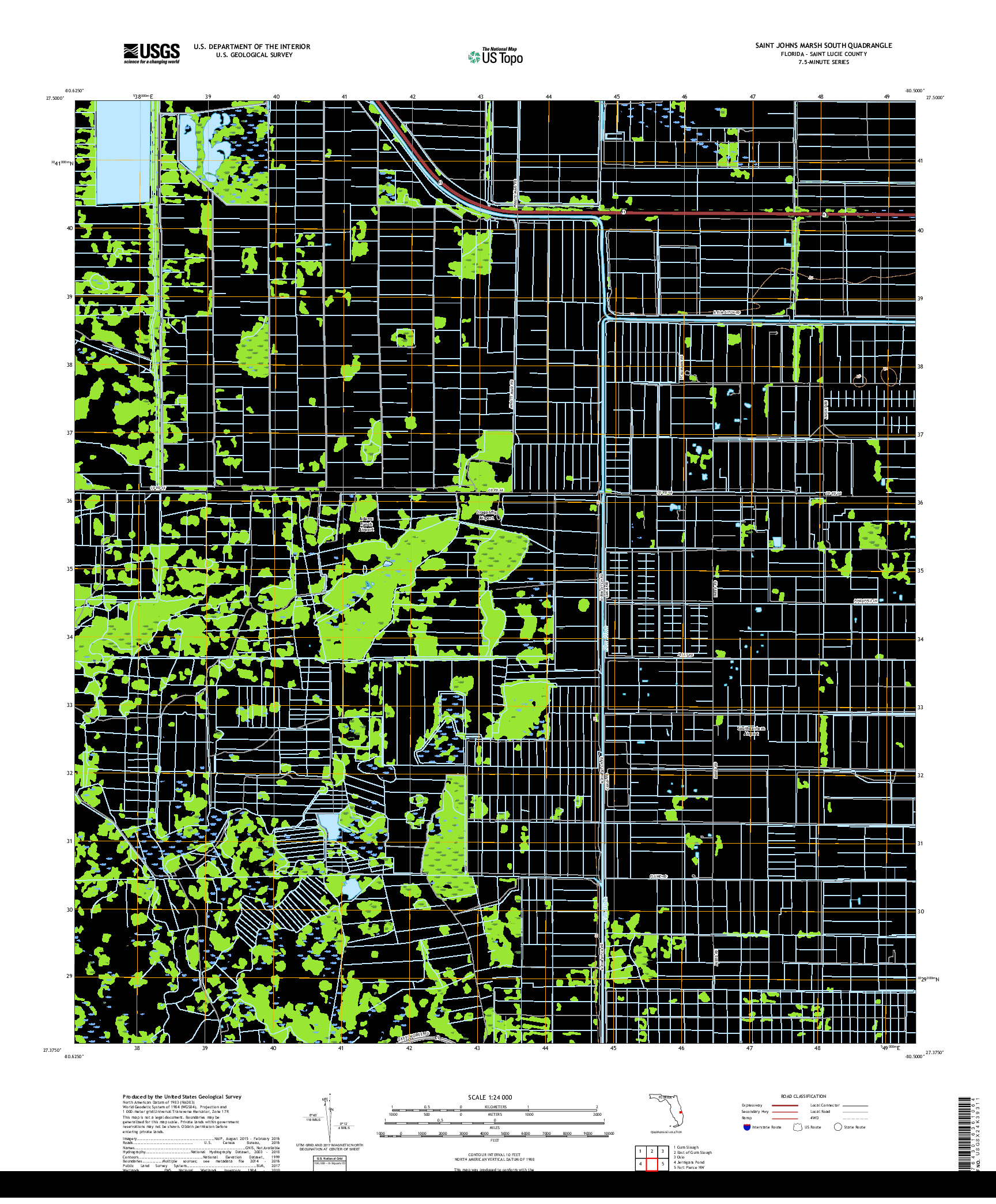 USGS US TOPO 7.5-MINUTE MAP FOR SAINT JOHNS MARSH SOUTH, FL 2018