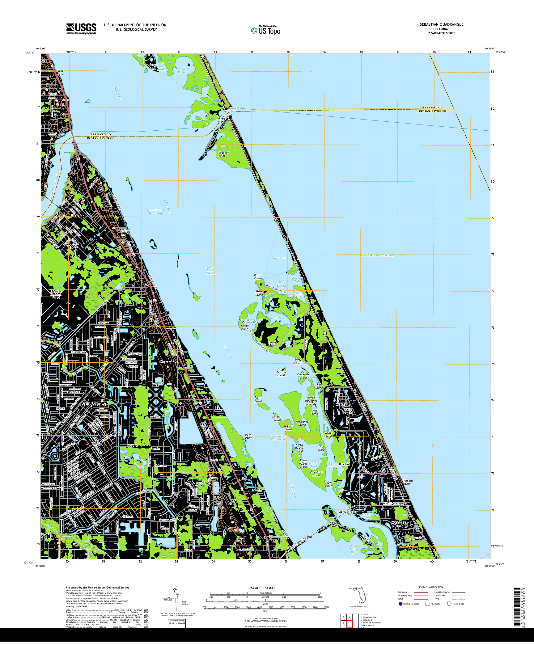 USGS US TOPO 7.5-MINUTE MAP FOR SEBASTIAN, FL 2018