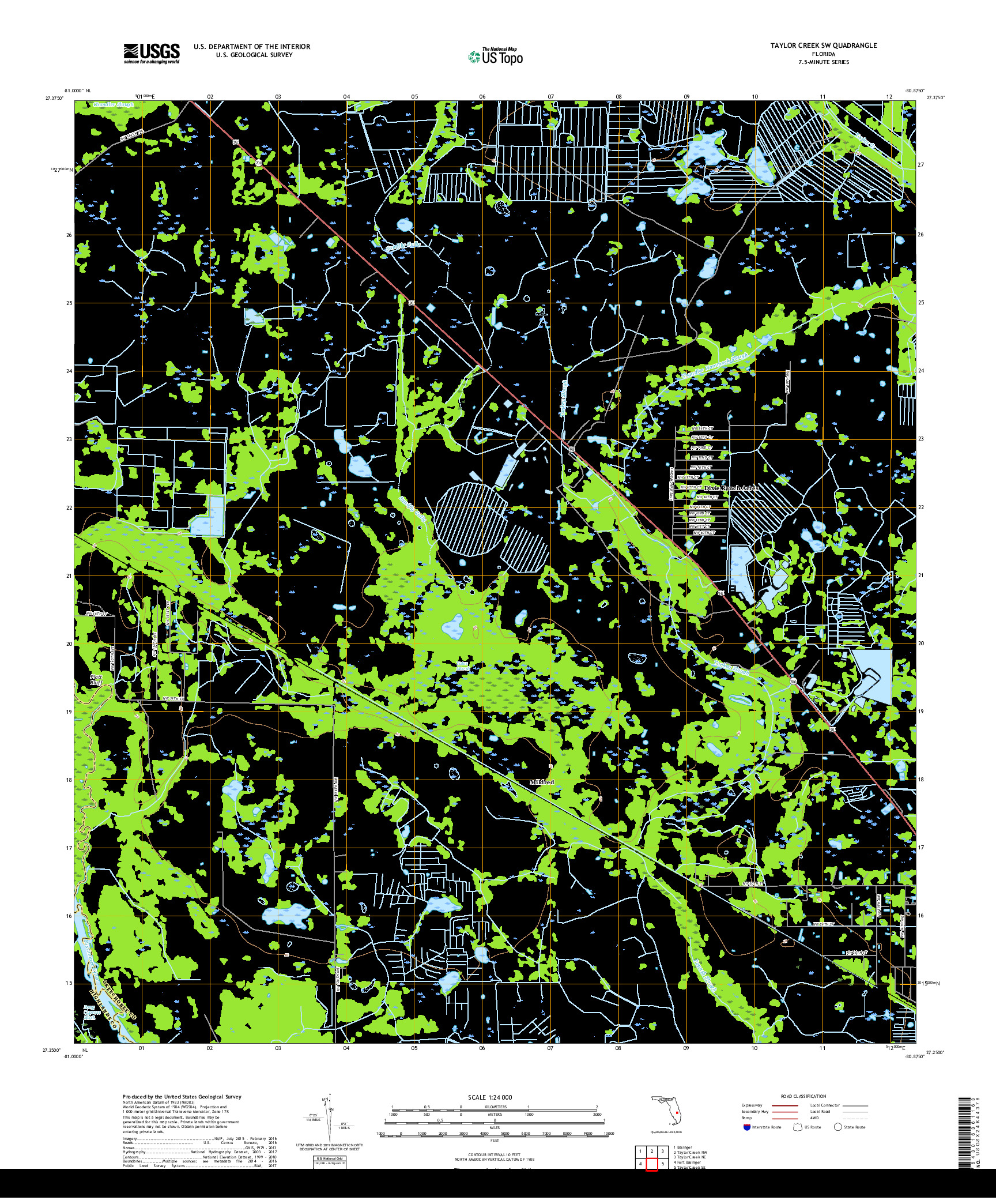 USGS US TOPO 7.5-MINUTE MAP FOR TAYLOR CREEK SW, FL 2018