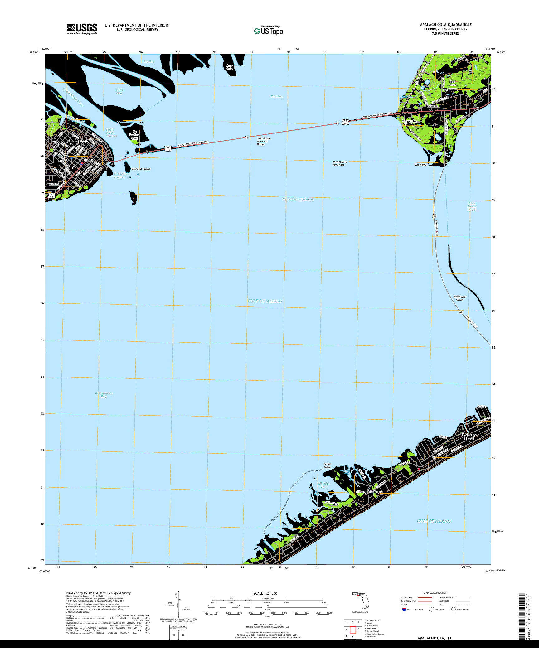 USGS US TOPO 7.5-MINUTE MAP FOR APALACHICOLA, FL 2018