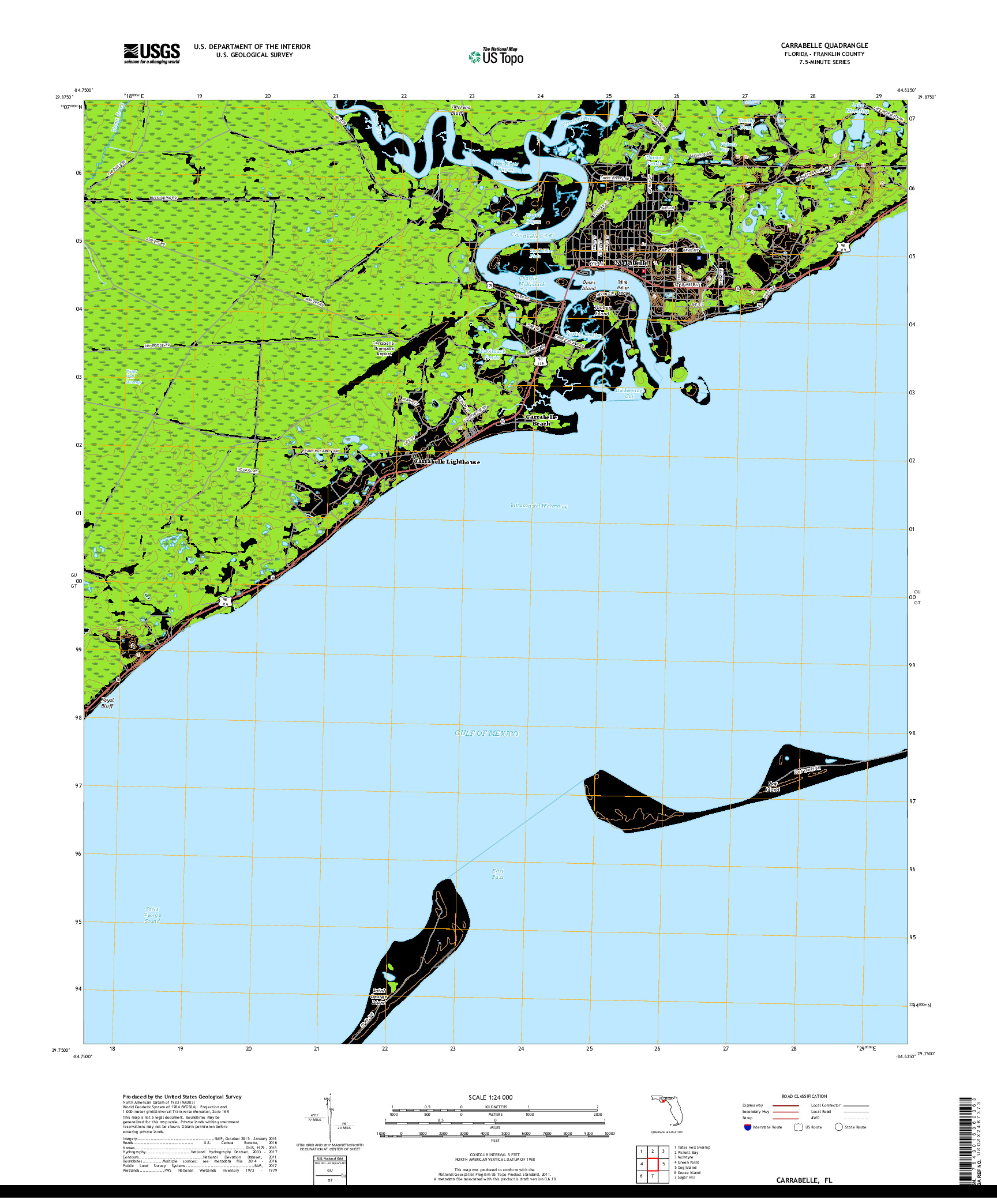 USGS US TOPO 7.5-MINUTE MAP FOR CARRABELLE, FL 2018