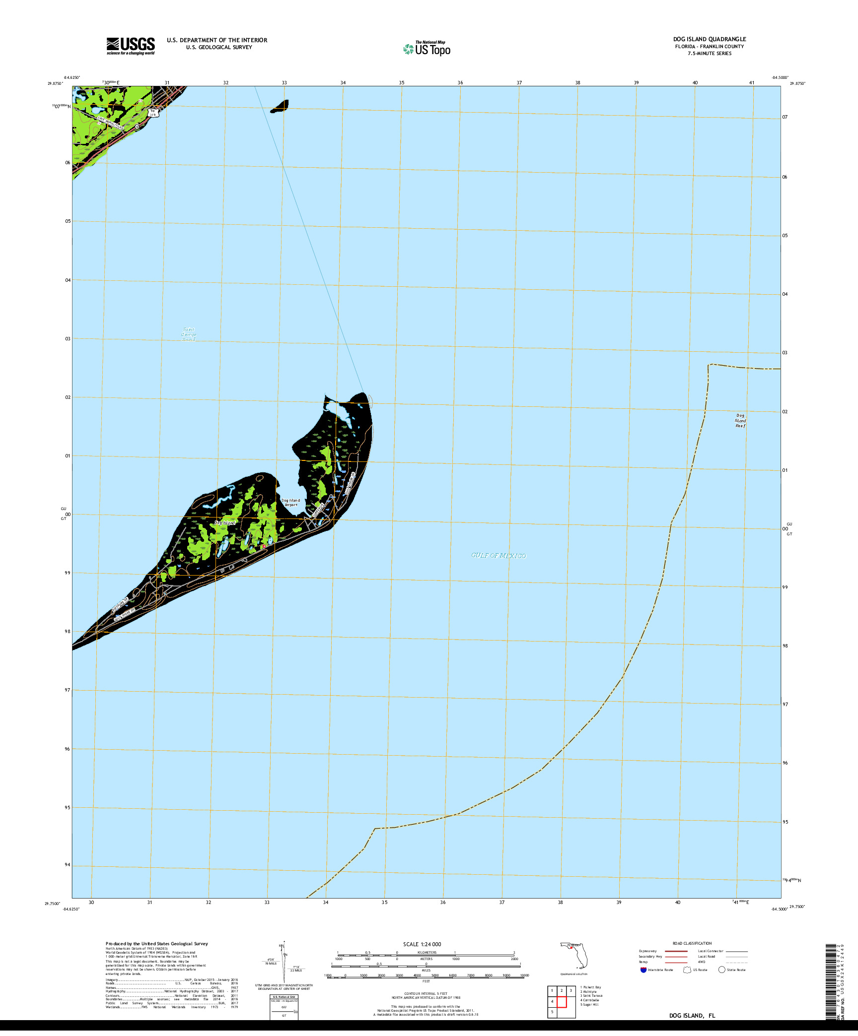 USGS US TOPO 7.5-MINUTE MAP FOR DOG ISLAND, FL 2018