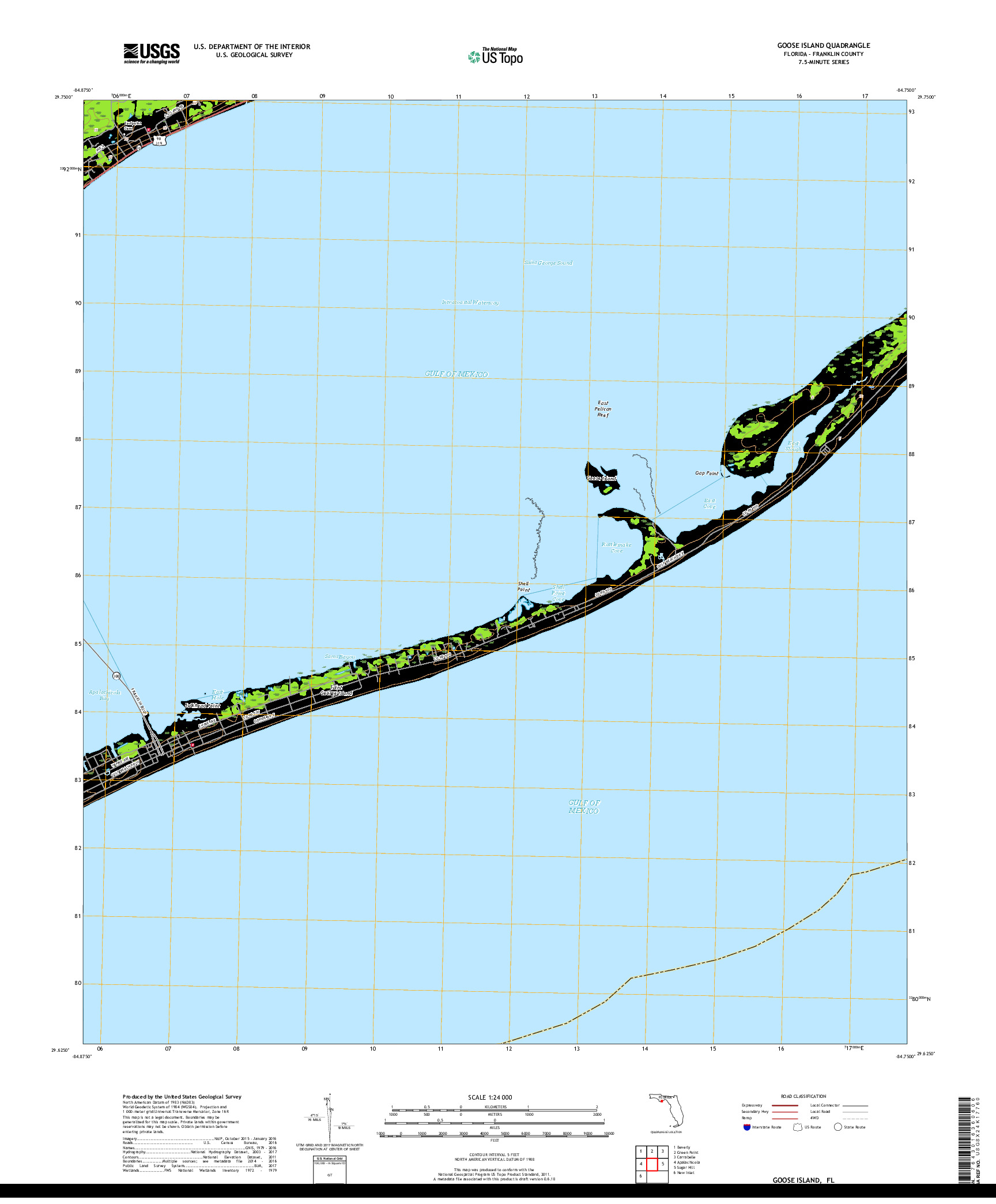 USGS US TOPO 7.5-MINUTE MAP FOR GOOSE ISLAND, FL 2018