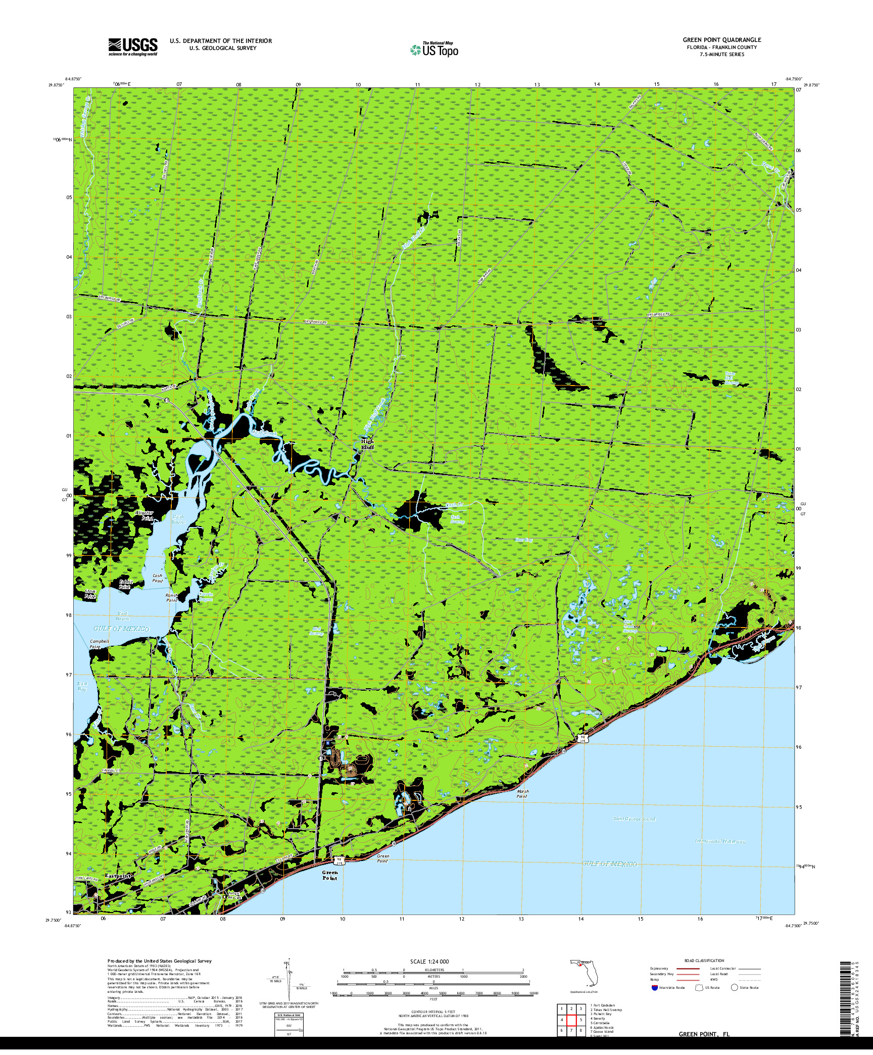 USGS US TOPO 7.5-MINUTE MAP FOR GREEN POINT, FL 2018