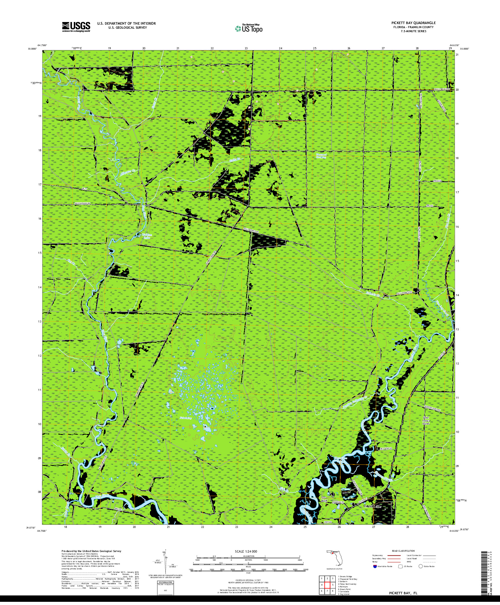 USGS US TOPO 7.5-MINUTE MAP FOR PICKETT BAY, FL 2018