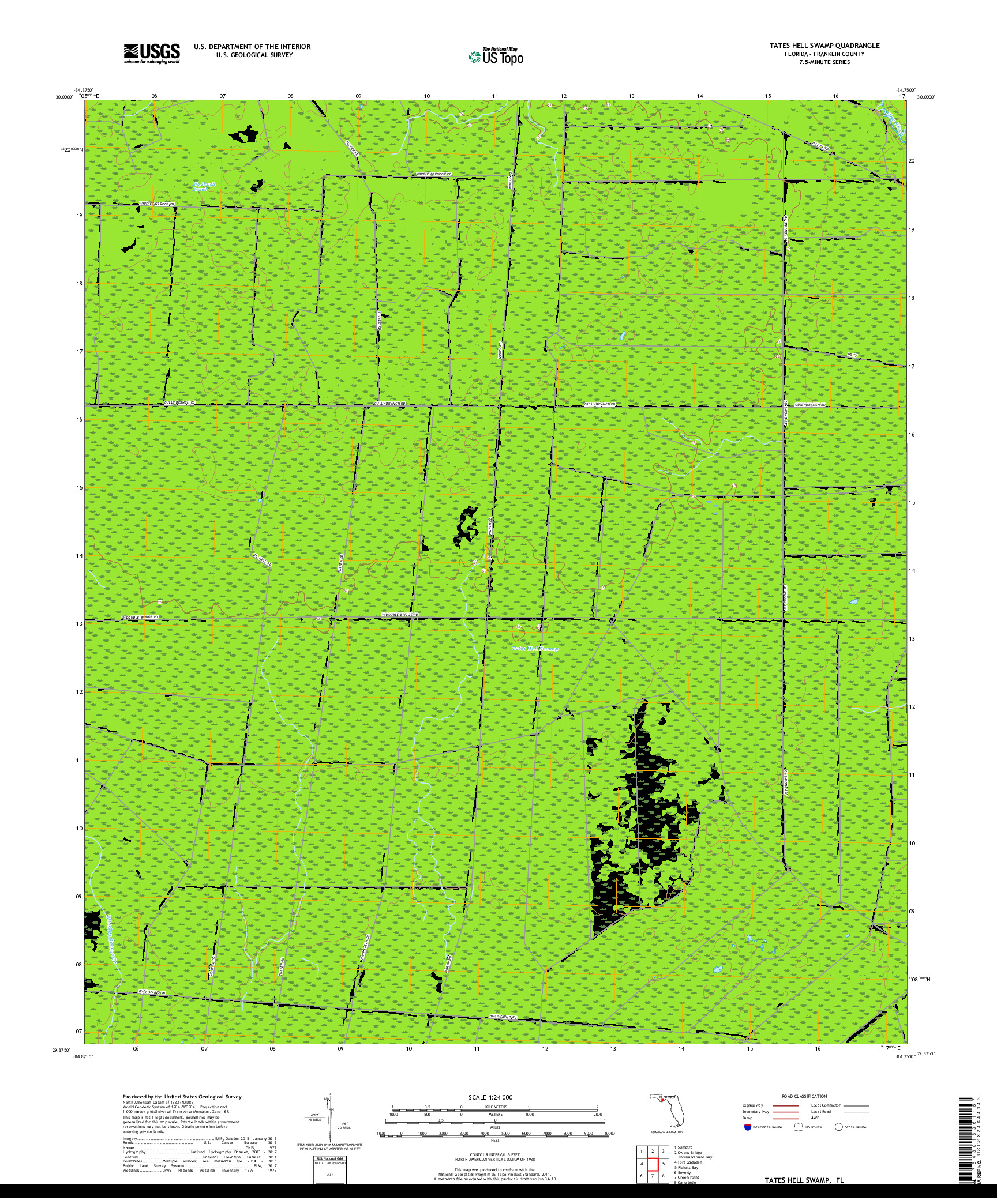 USGS US TOPO 7.5-MINUTE MAP FOR TATES HELL SWAMP, FL 2018