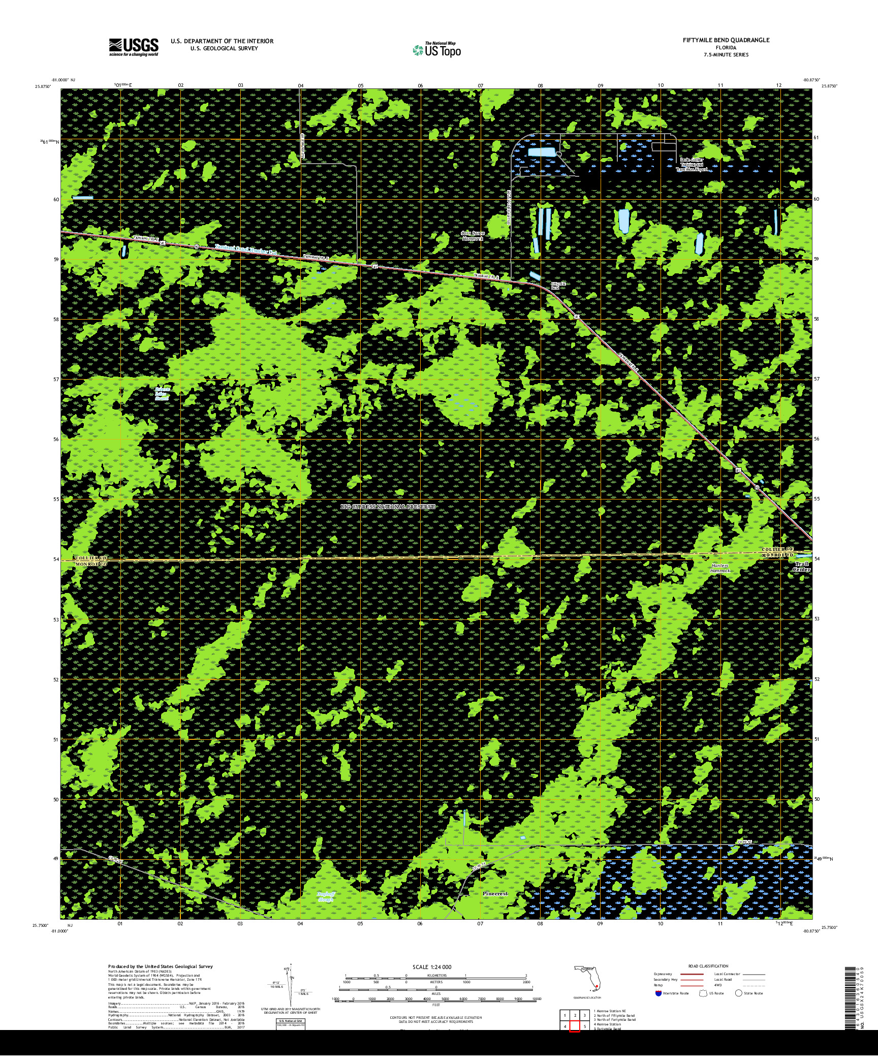 USGS US TOPO 7.5-MINUTE MAP FOR FIFTYMILE BEND, FL 2018