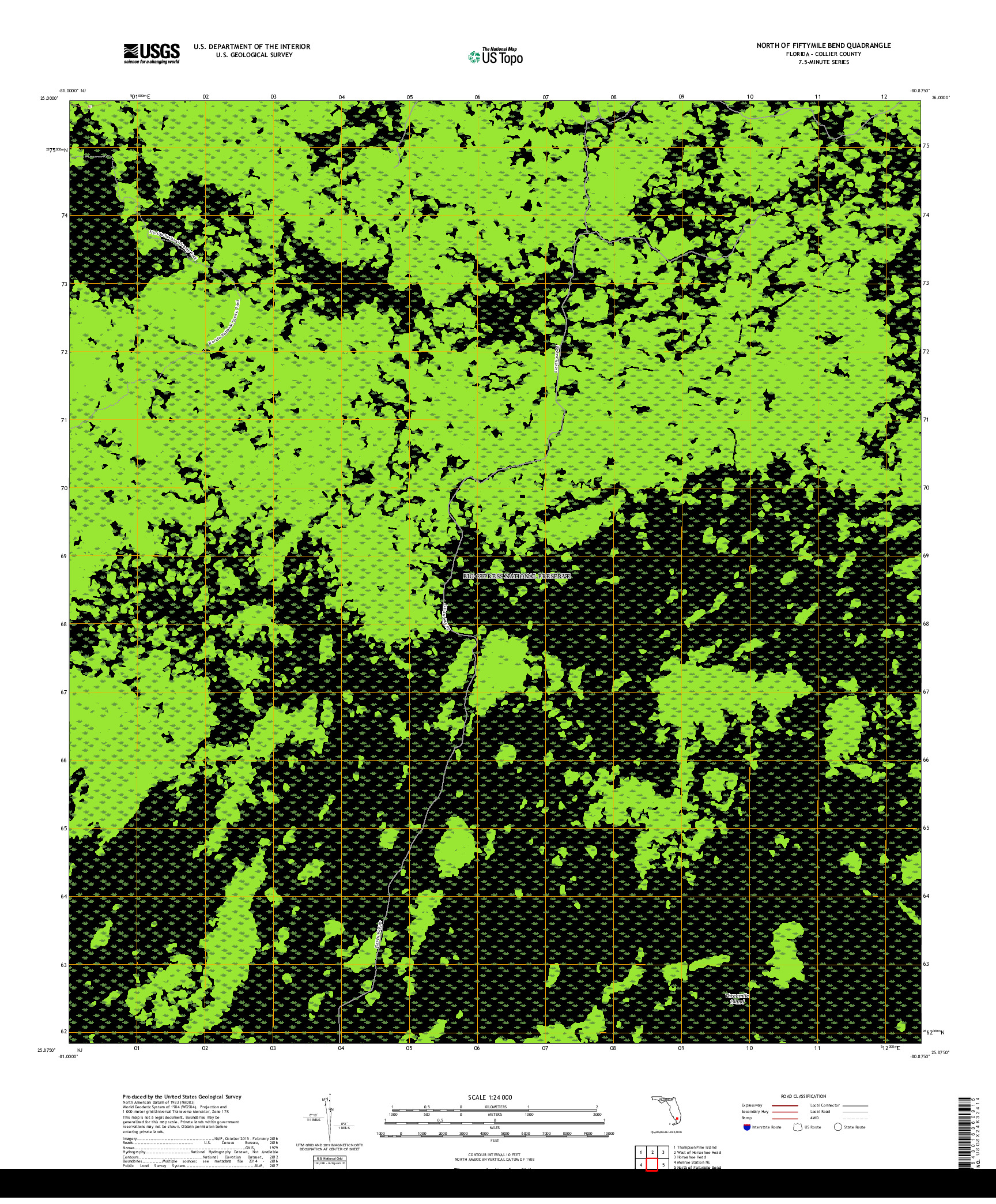 USGS US TOPO 7.5-MINUTE MAP FOR NORTH OF FIFTYMILE BEND, FL 2018