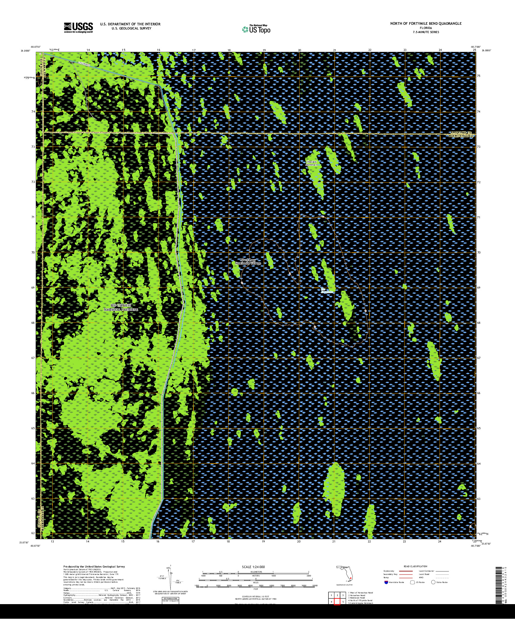USGS US TOPO 7.5-MINUTE MAP FOR NORTH OF FORTYMILE BEND, FL 2018
