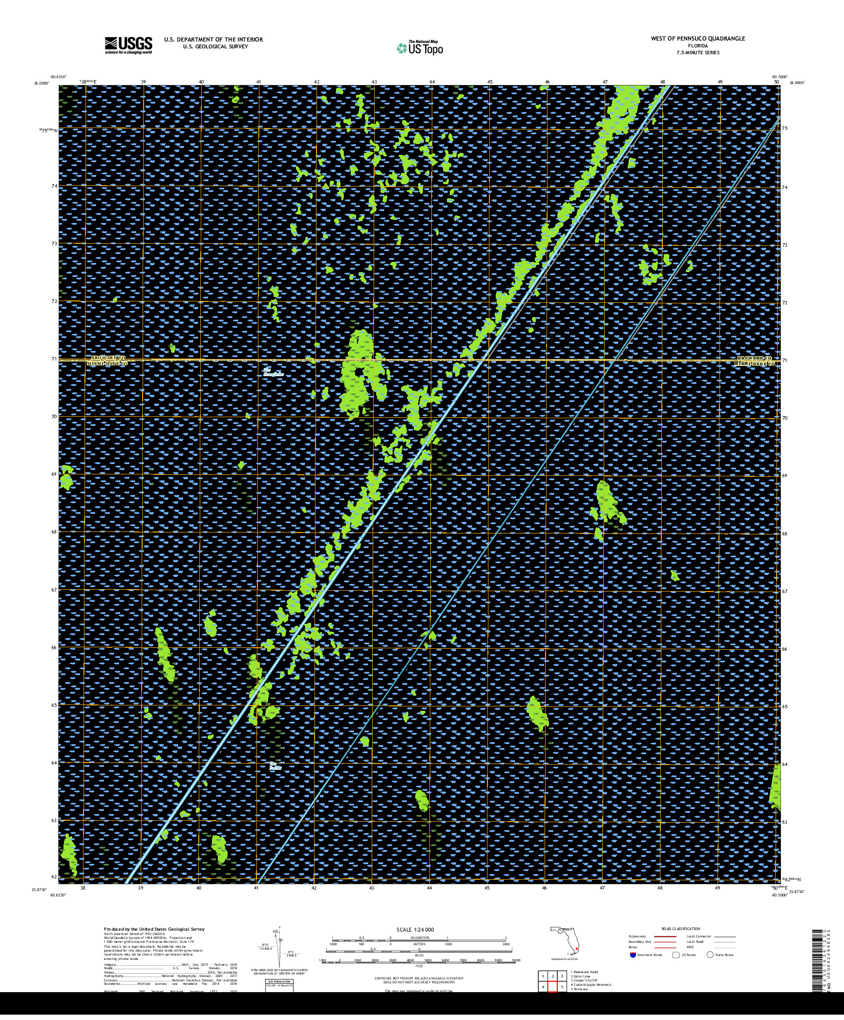 USGS US TOPO 7.5-MINUTE MAP FOR WEST OF PENNSUCO, FL 2018