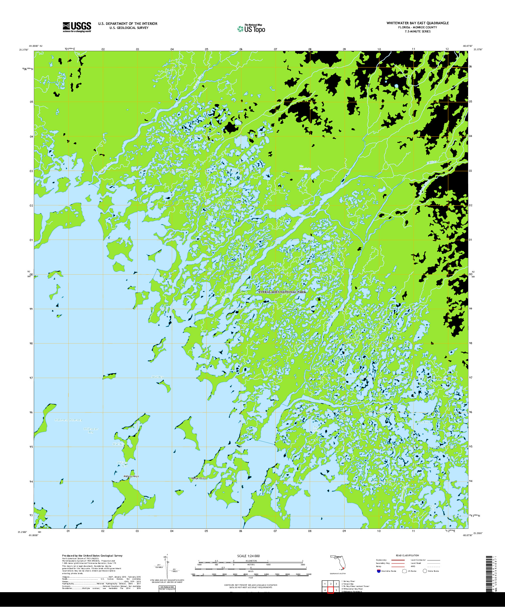 USGS US TOPO 7.5-MINUTE MAP FOR WHITEWATER BAY EAST, FL 2018