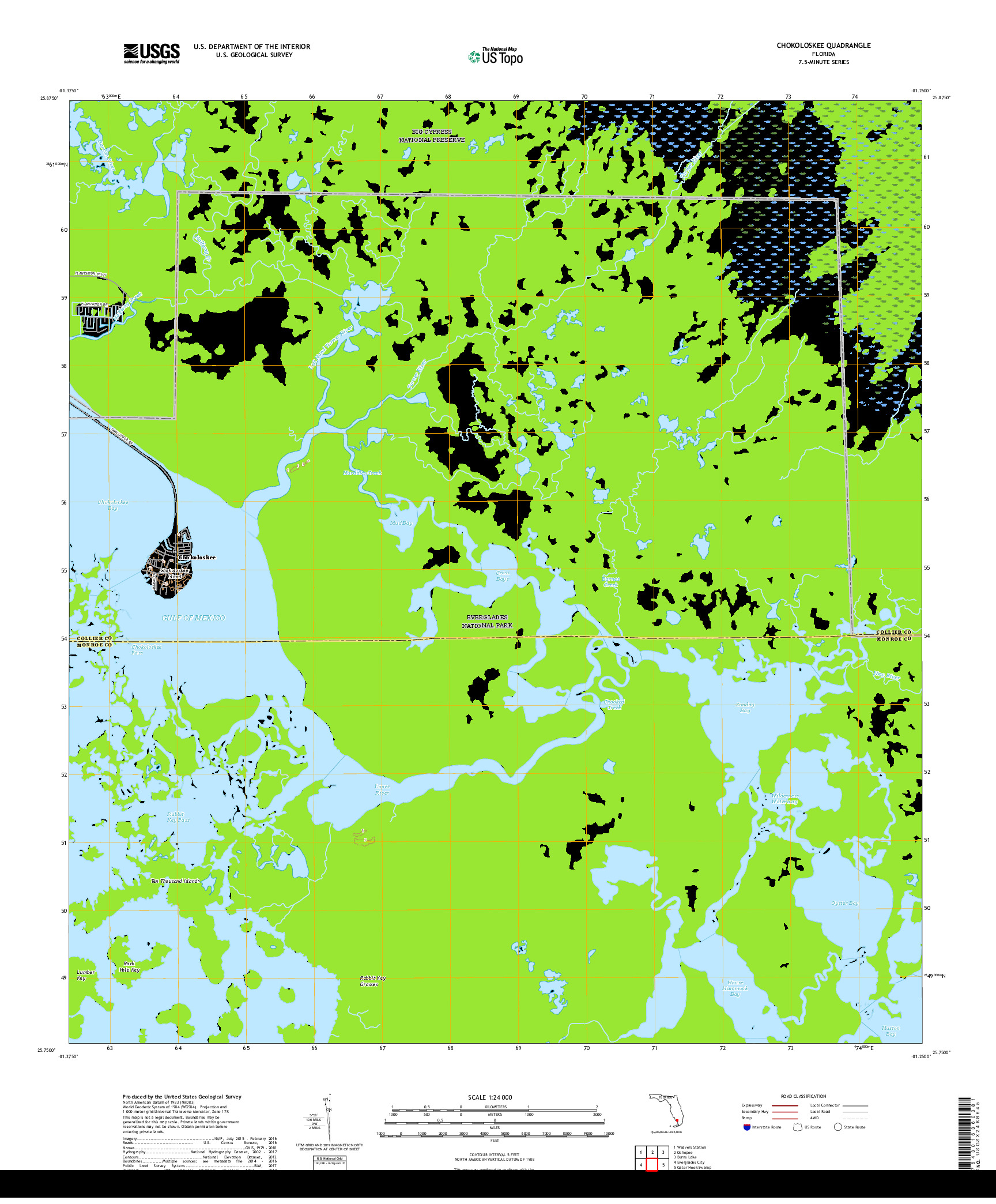 USGS US TOPO 7.5-MINUTE MAP FOR CHOKOLOSKEE, FL 2018