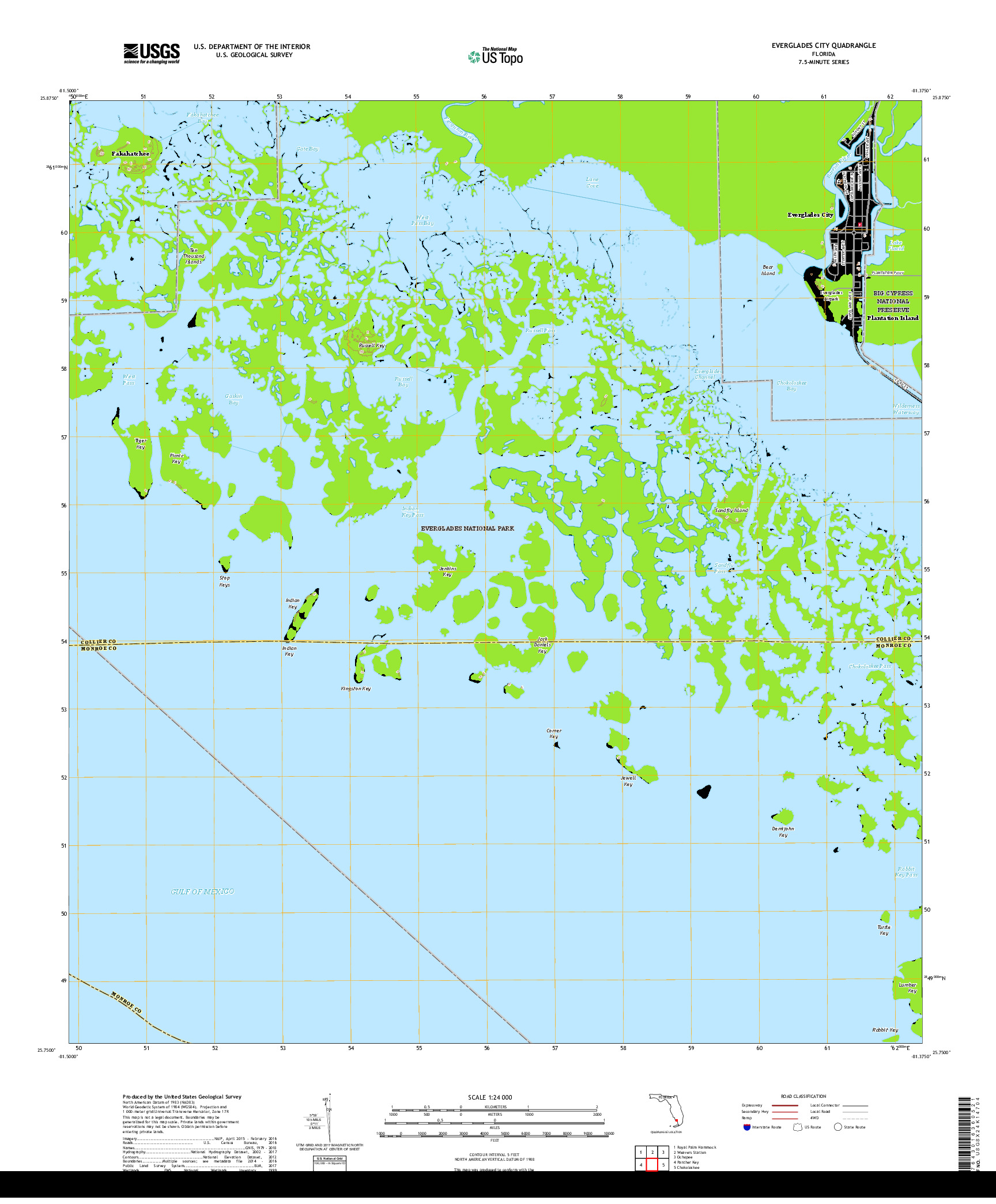 USGS US TOPO 7.5-MINUTE MAP FOR EVERGLADES CITY, FL 2018