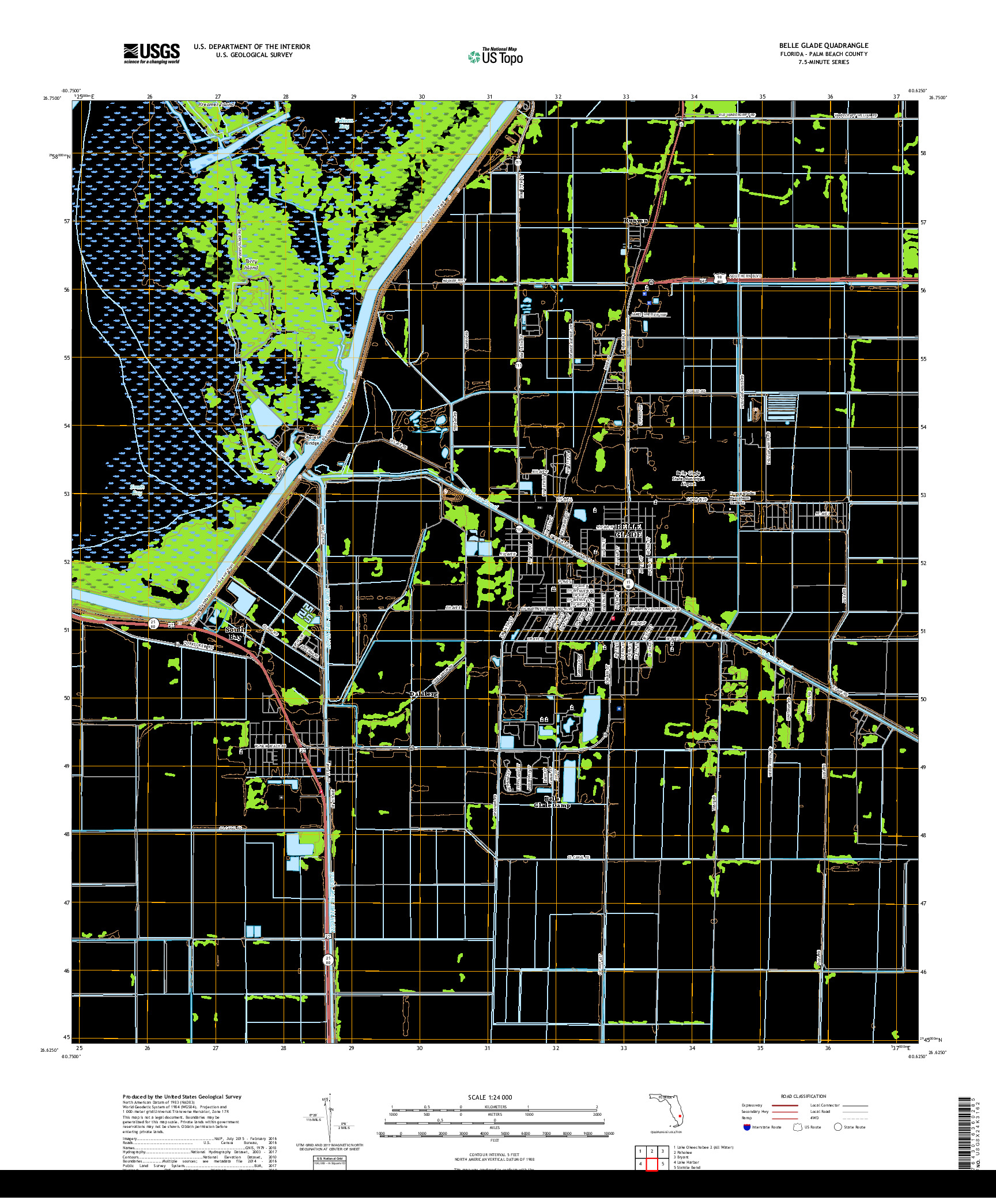 USGS US TOPO 7.5-MINUTE MAP FOR BELLE GLADE, FL 2018