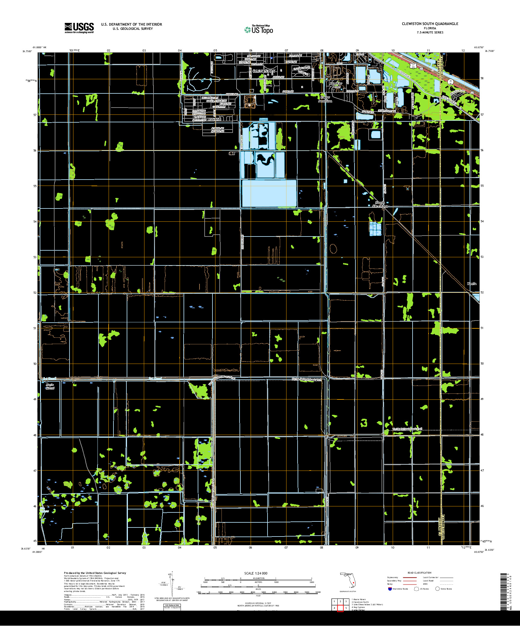 USGS US TOPO 7.5-MINUTE MAP FOR CLEWISTON SOUTH, FL 2018