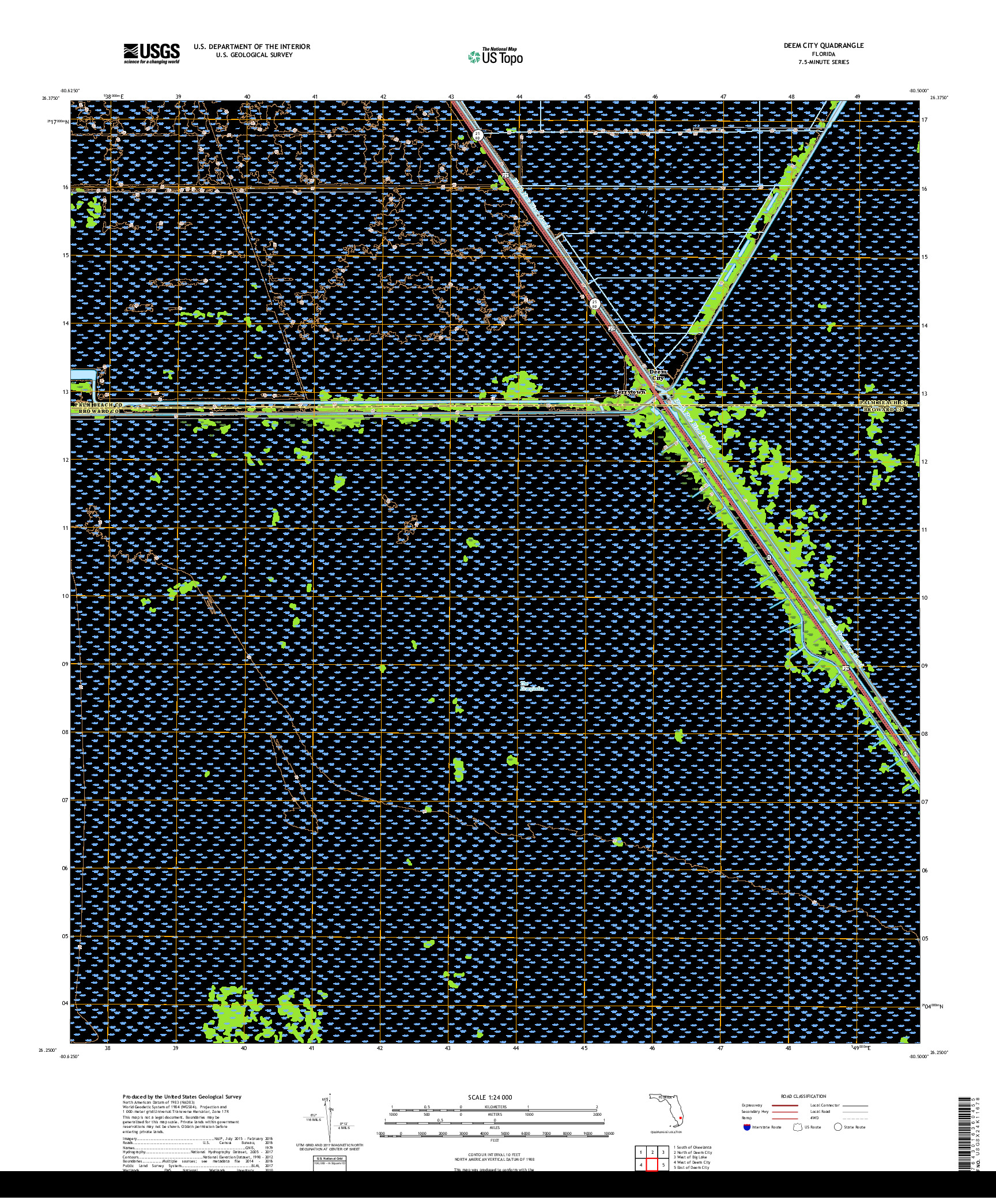 USGS US TOPO 7.5-MINUTE MAP FOR DEEM CITY, FL 2018