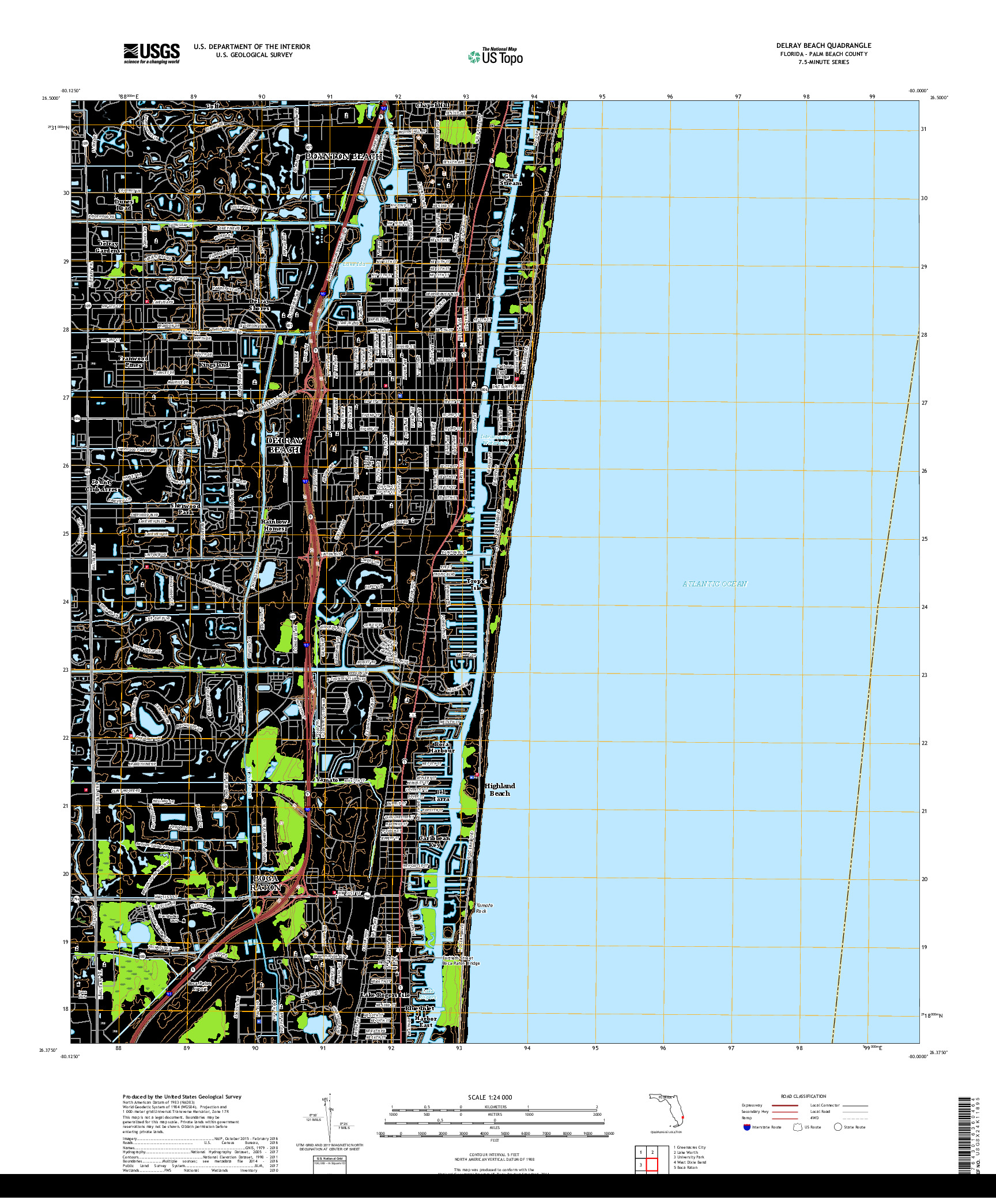 USGS US TOPO 7.5-MINUTE MAP FOR DELRAY BEACH, FL 2018