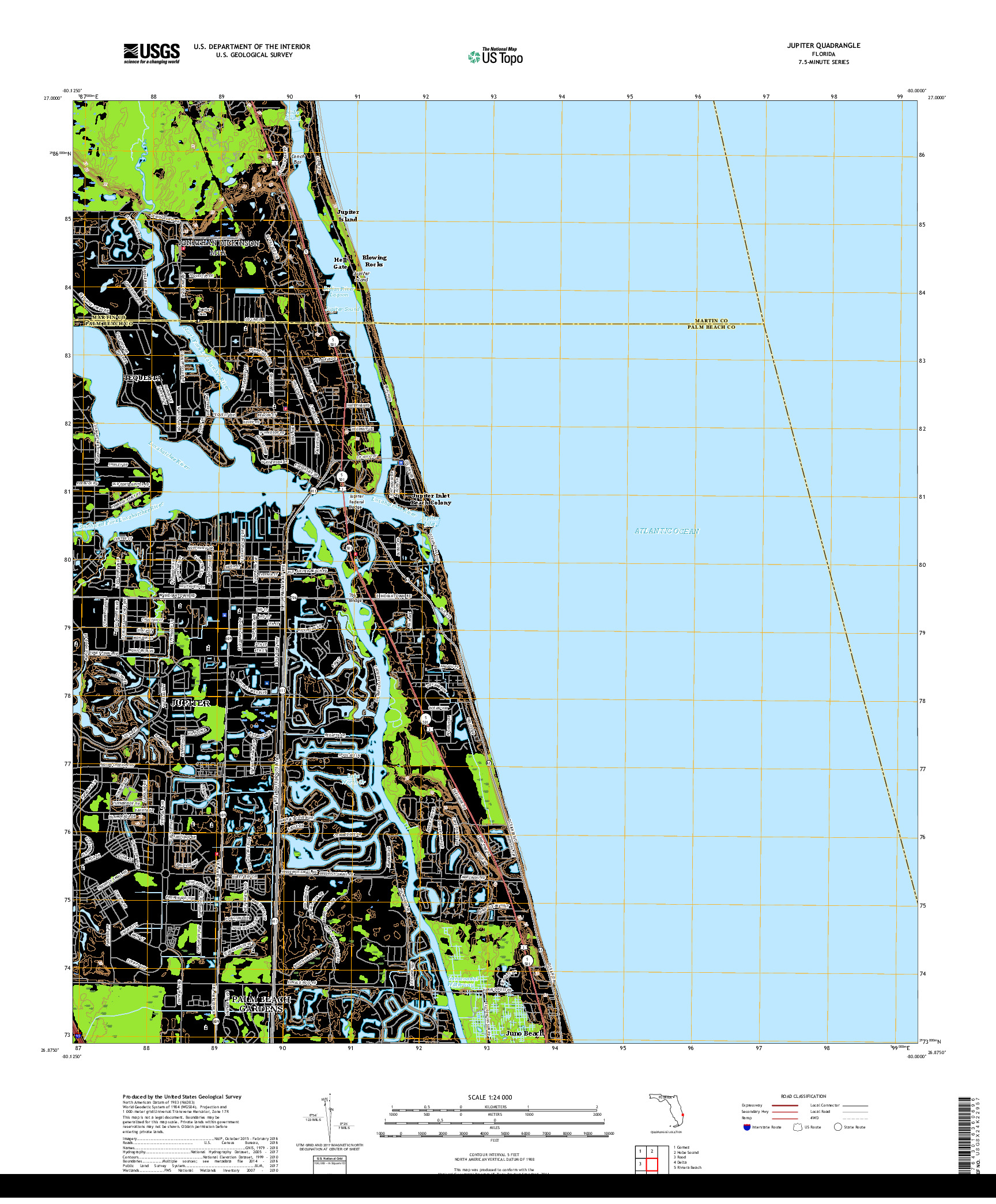 USGS US TOPO 7.5-MINUTE MAP FOR JUPITER, FL 2018