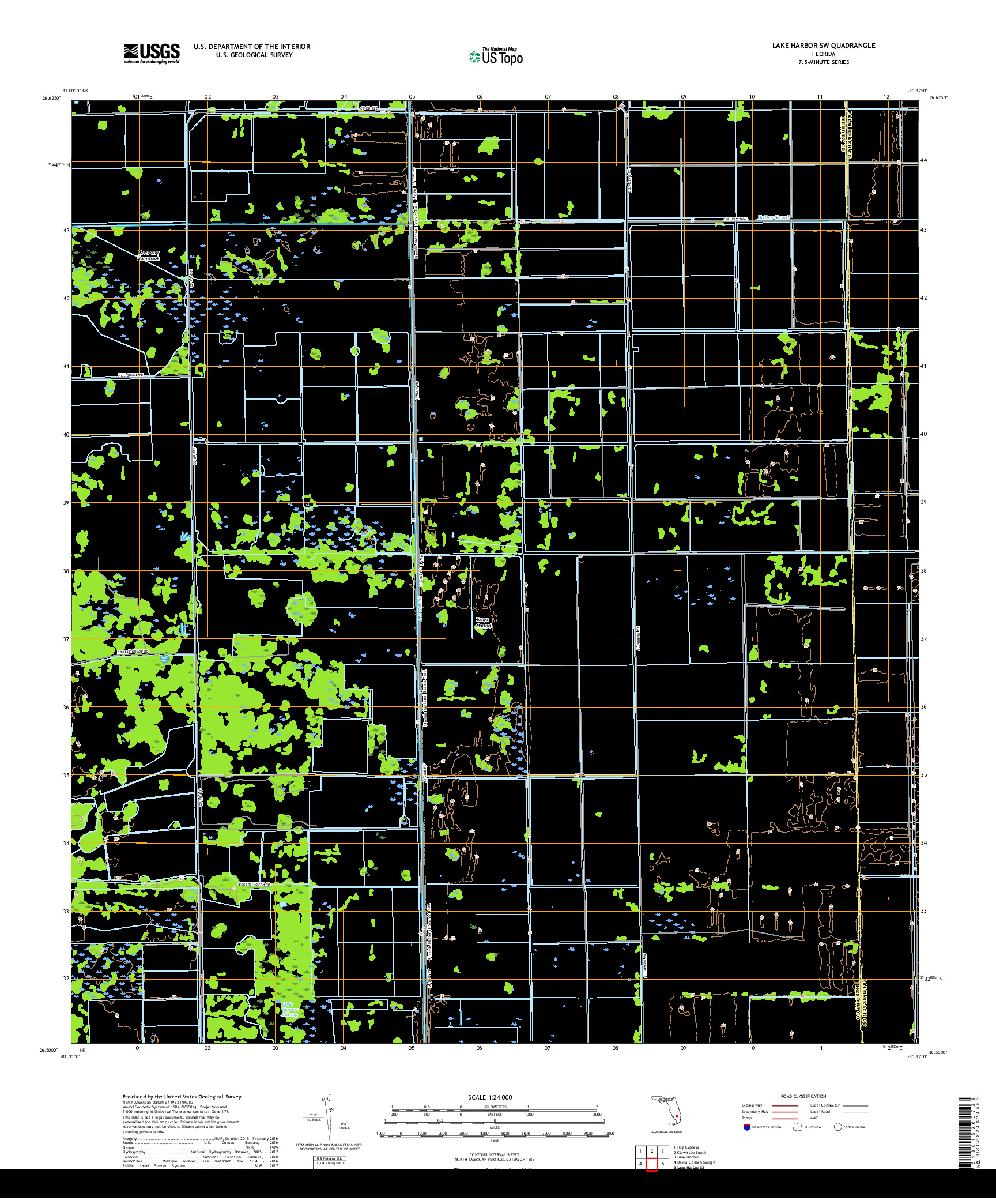 USGS US TOPO 7.5-MINUTE MAP FOR LAKE HARBOR SW, FL 2018