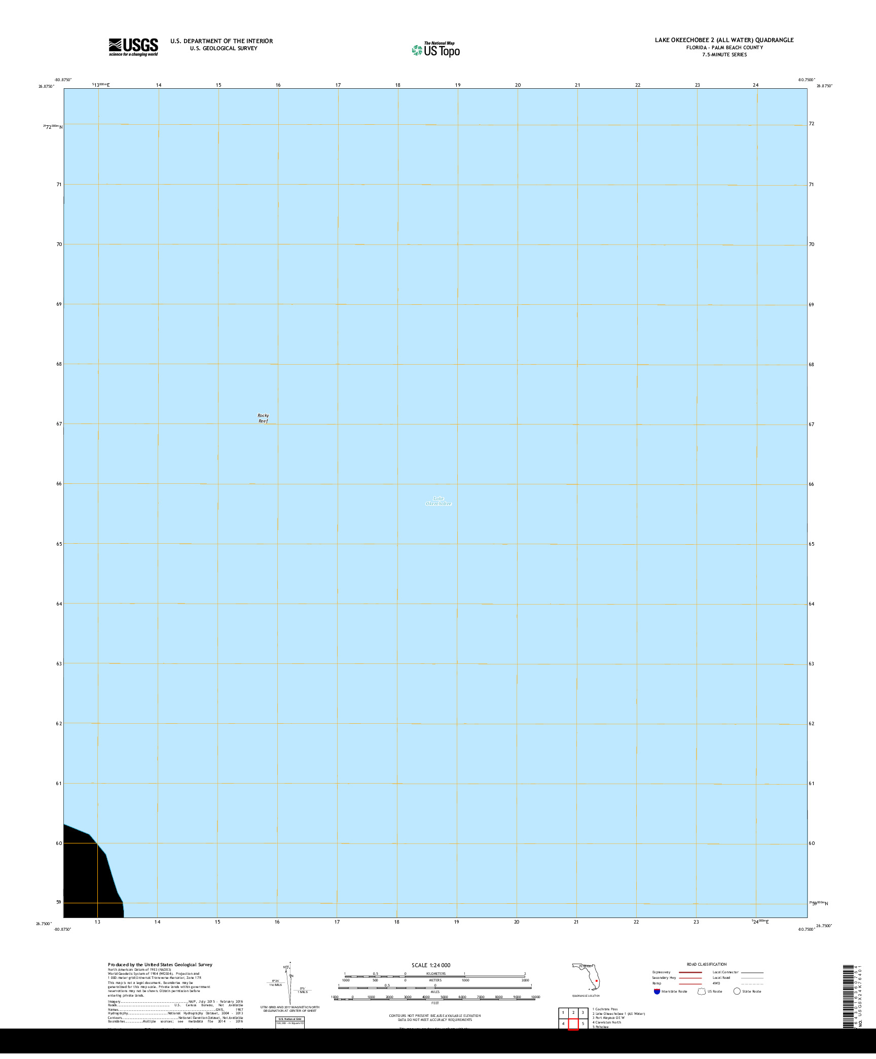 USGS US TOPO 7.5-MINUTE MAP FOR LAKE OKEECHOBEE 2 (ALL WATER), FL 2018