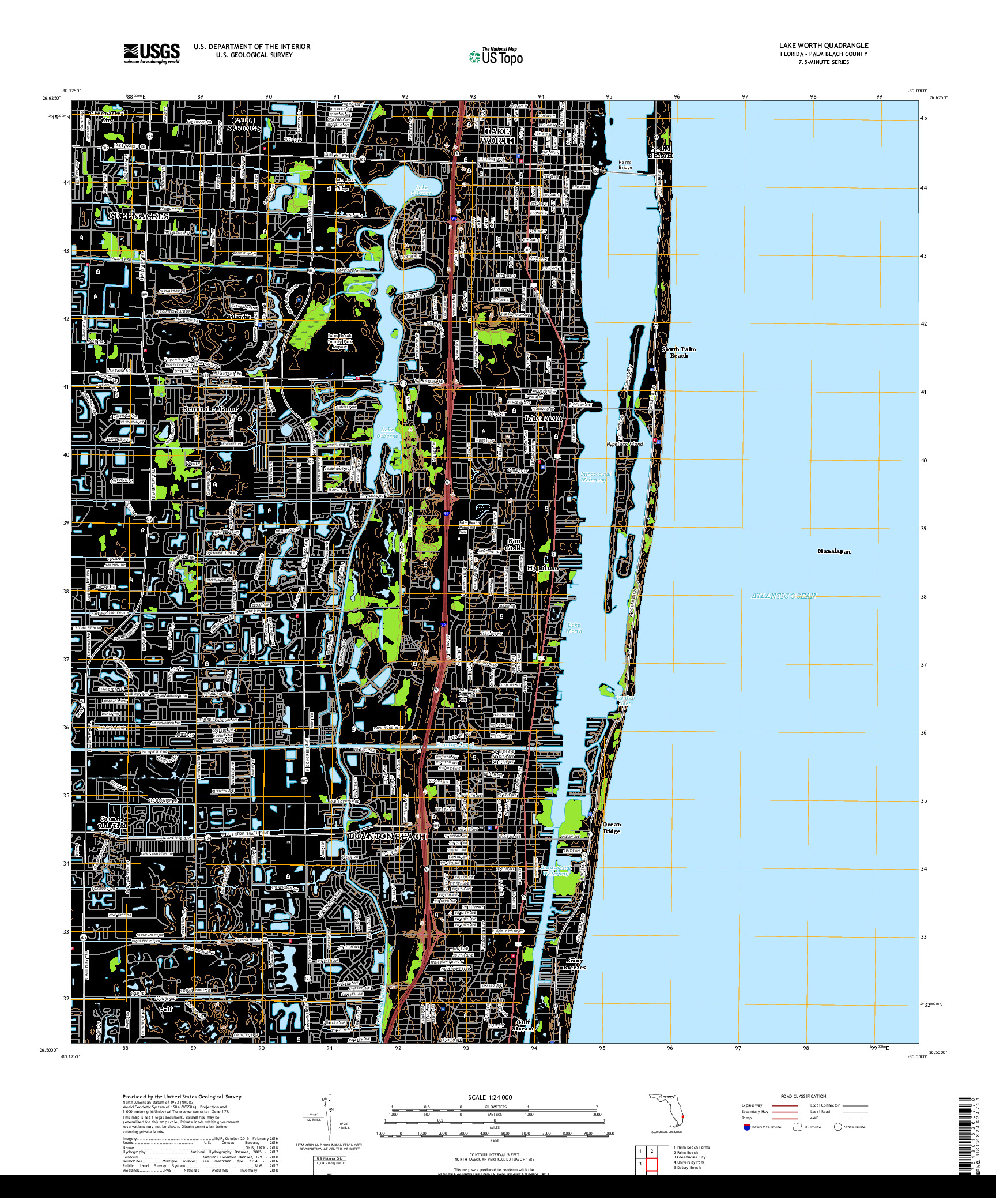 USGS US TOPO 7.5-MINUTE MAP FOR LAKE WORTH, FL 2018