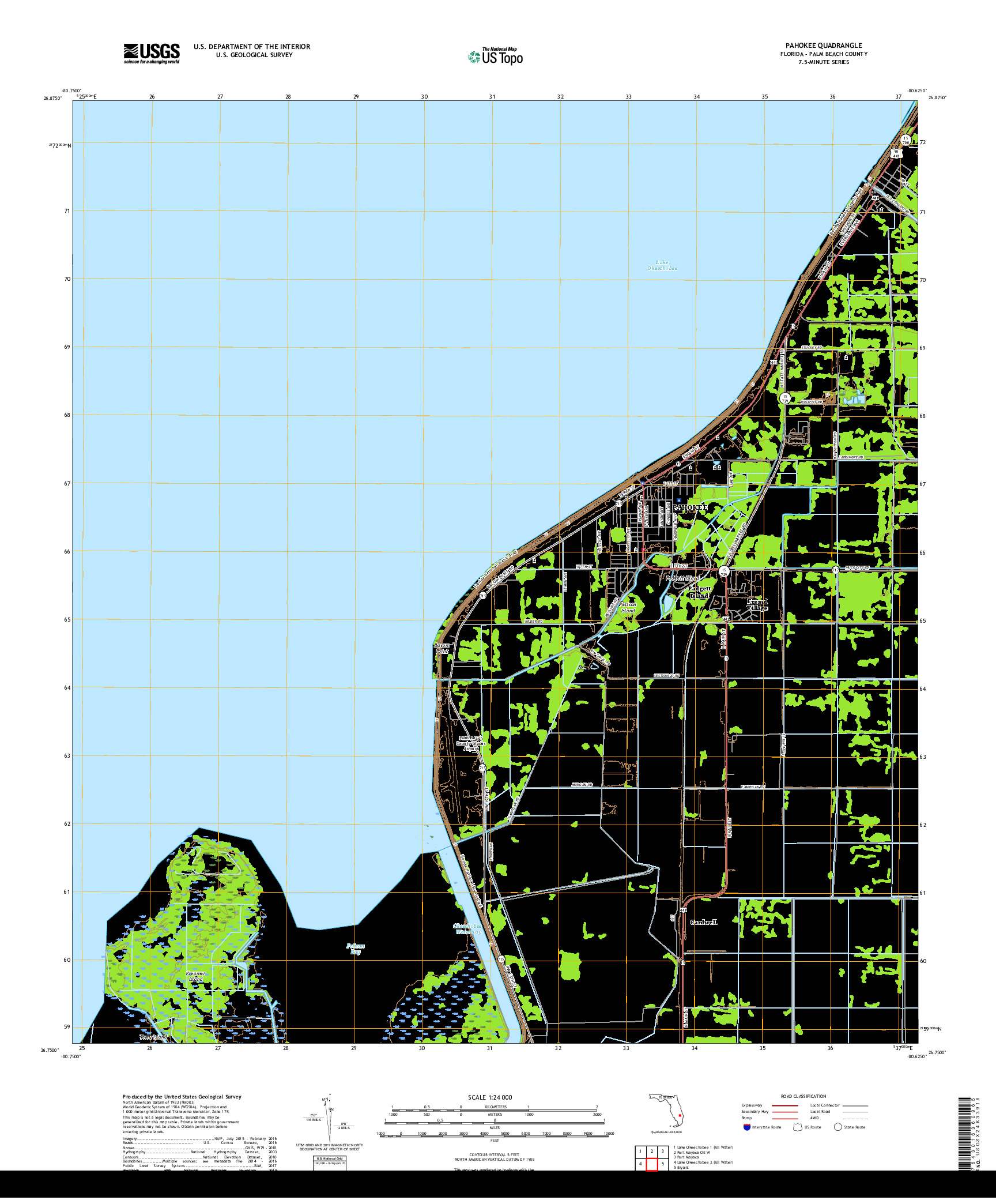 USGS US TOPO 7.5-MINUTE MAP FOR PAHOKEE, FL 2018