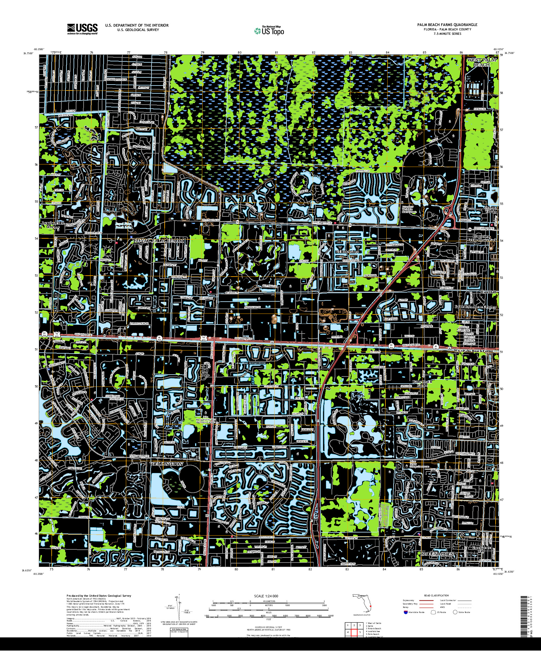 USGS US TOPO 7.5-MINUTE MAP FOR PALM BEACH FARMS, FL 2018