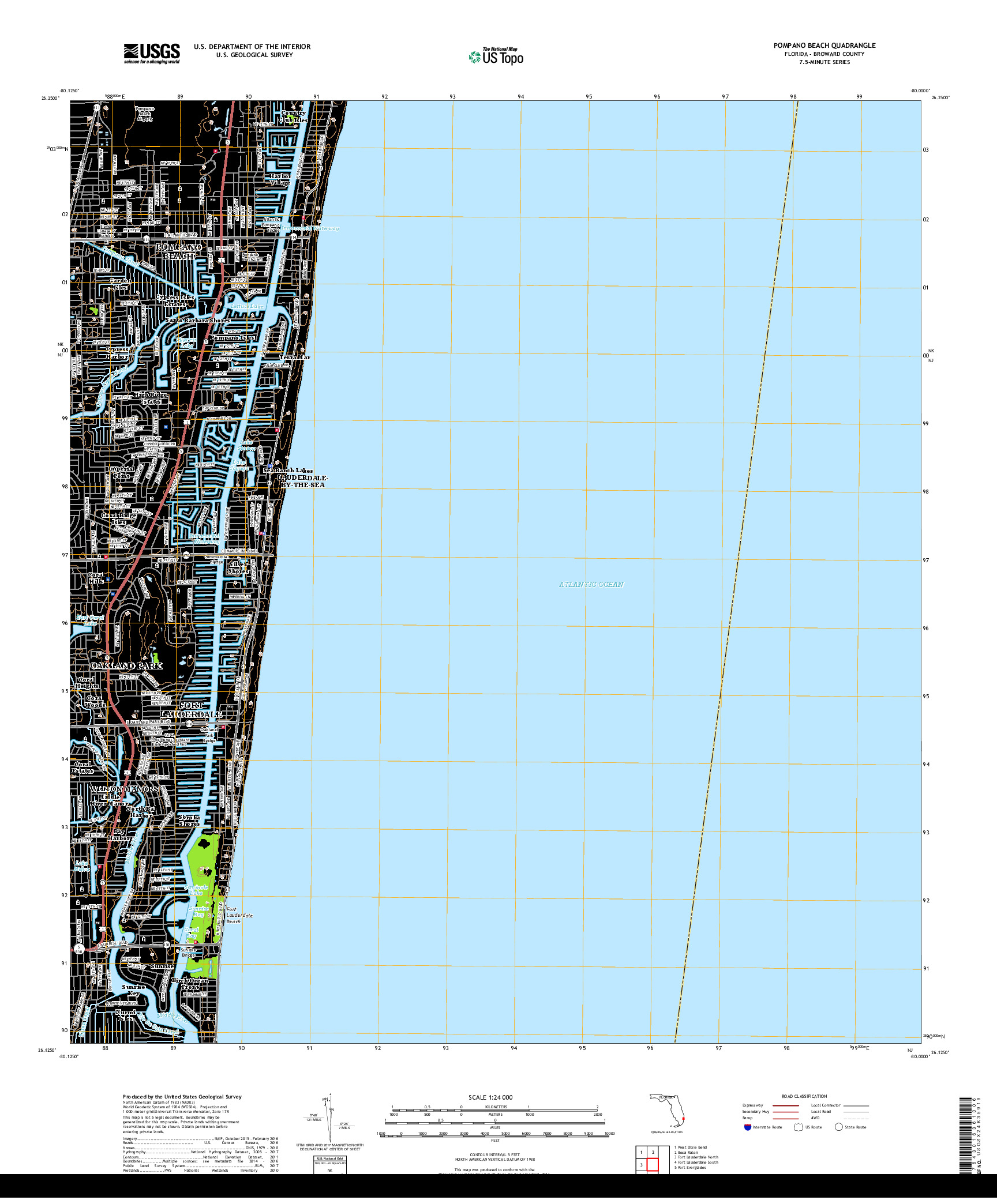 USGS US TOPO 7.5-MINUTE MAP FOR POMPANO BEACH, FL 2018