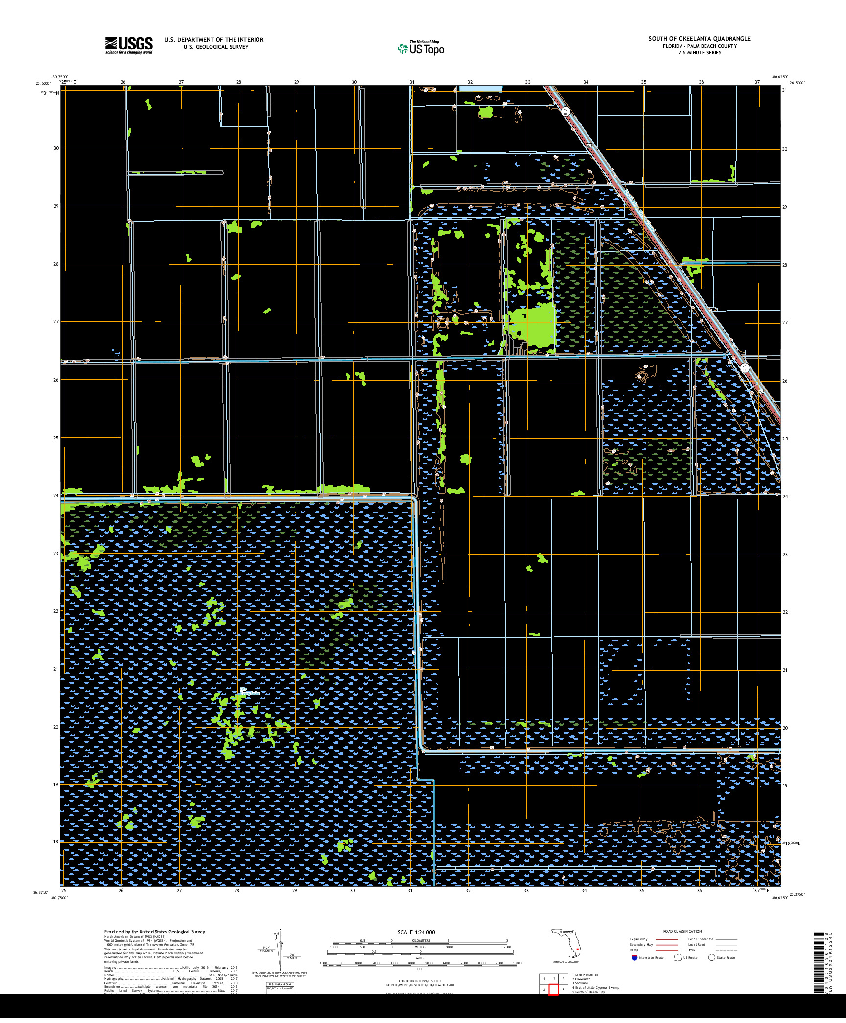 USGS US TOPO 7.5-MINUTE MAP FOR SOUTH OF OKEELANTA, FL 2018