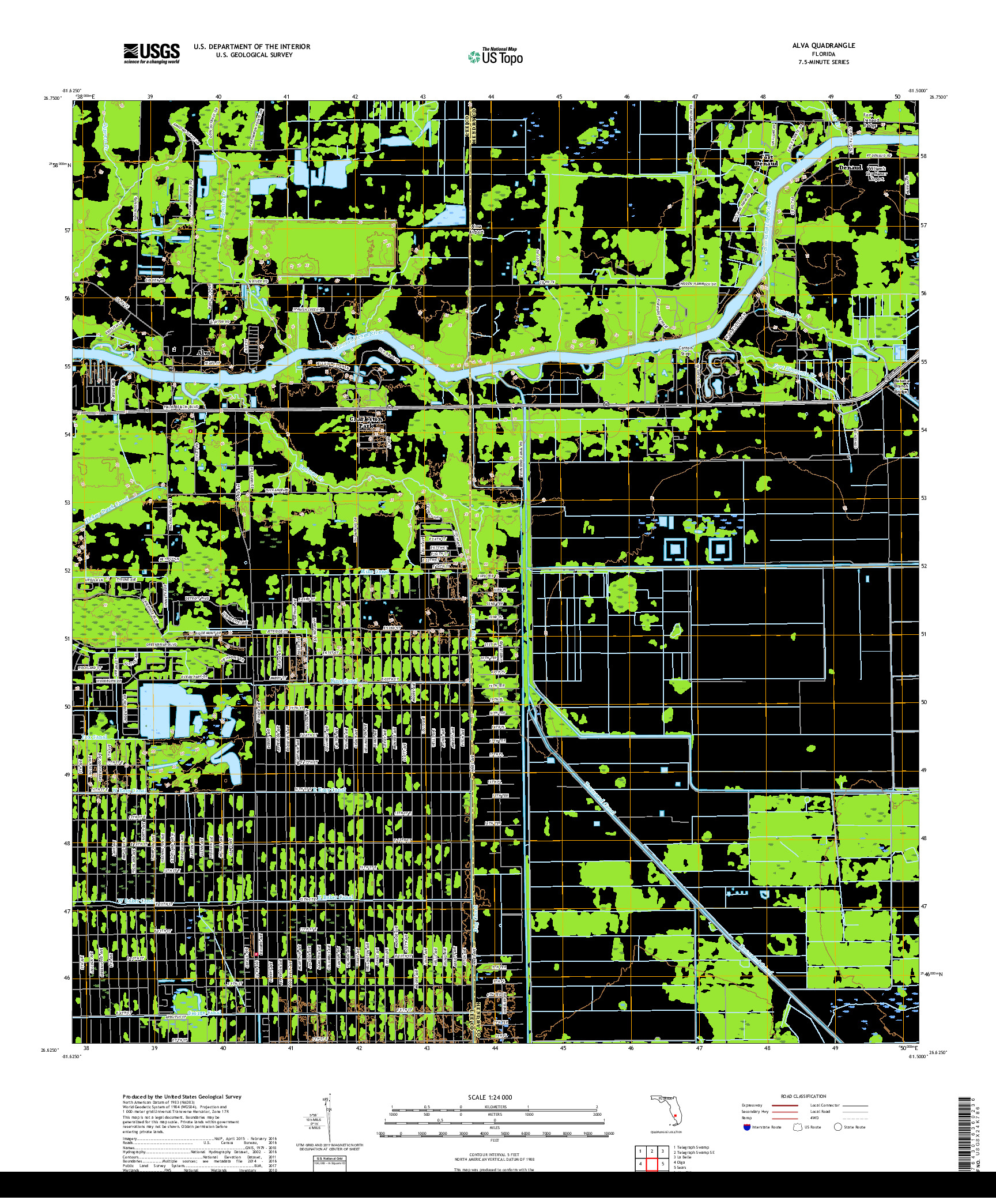 USGS US TOPO 7.5-MINUTE MAP FOR ALVA, FL 2018