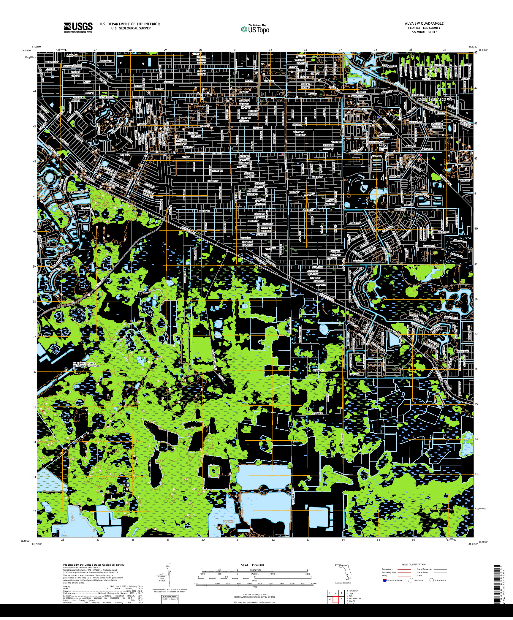 USGS US TOPO 7.5-MINUTE MAP FOR ALVA SW, FL 2018