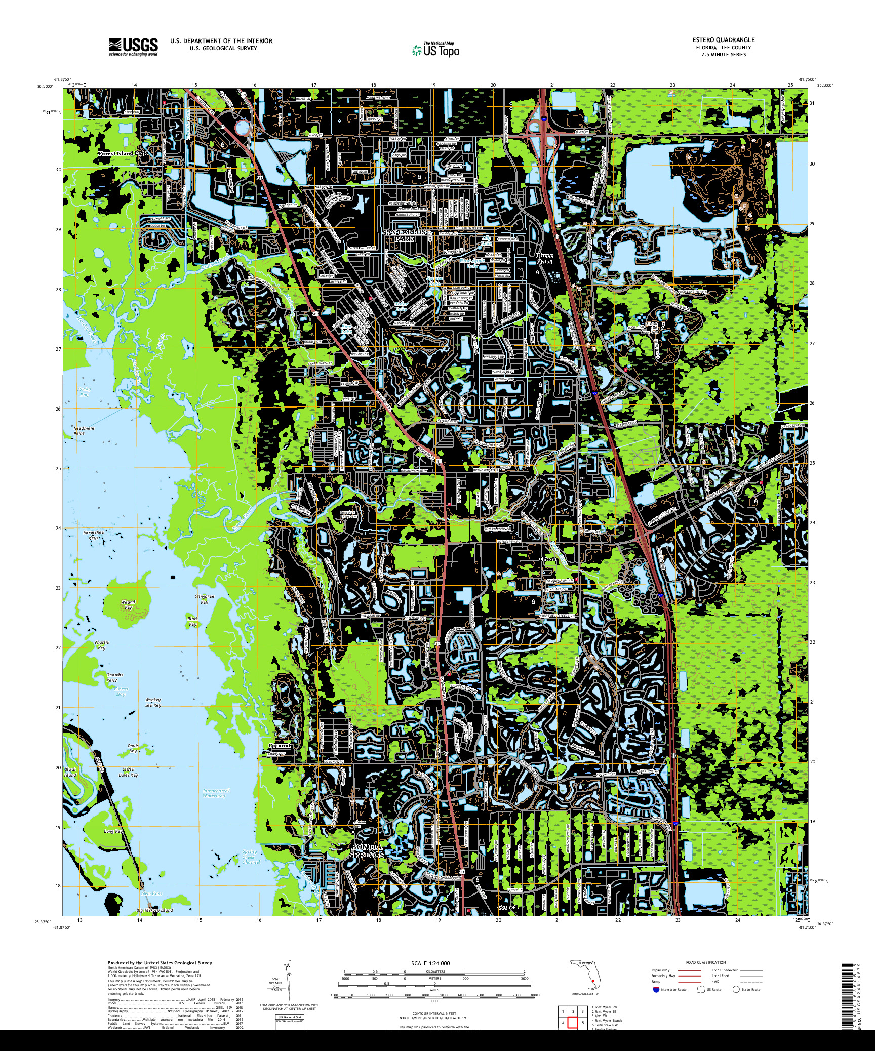 USGS US TOPO 7.5-MINUTE MAP FOR ESTERO, FL 2018