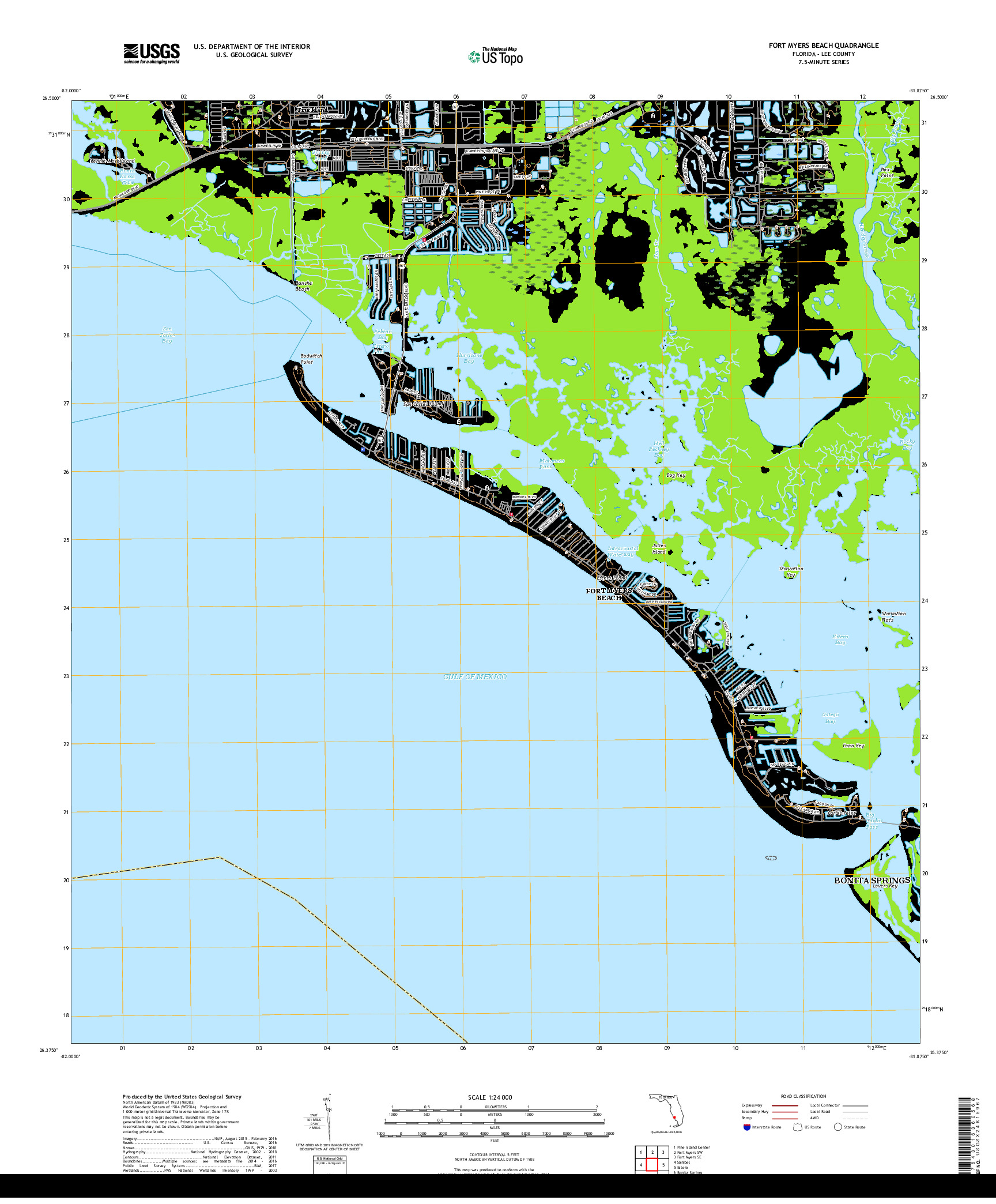 USGS US TOPO 7.5-MINUTE MAP FOR FORT MYERS BEACH, FL 2018