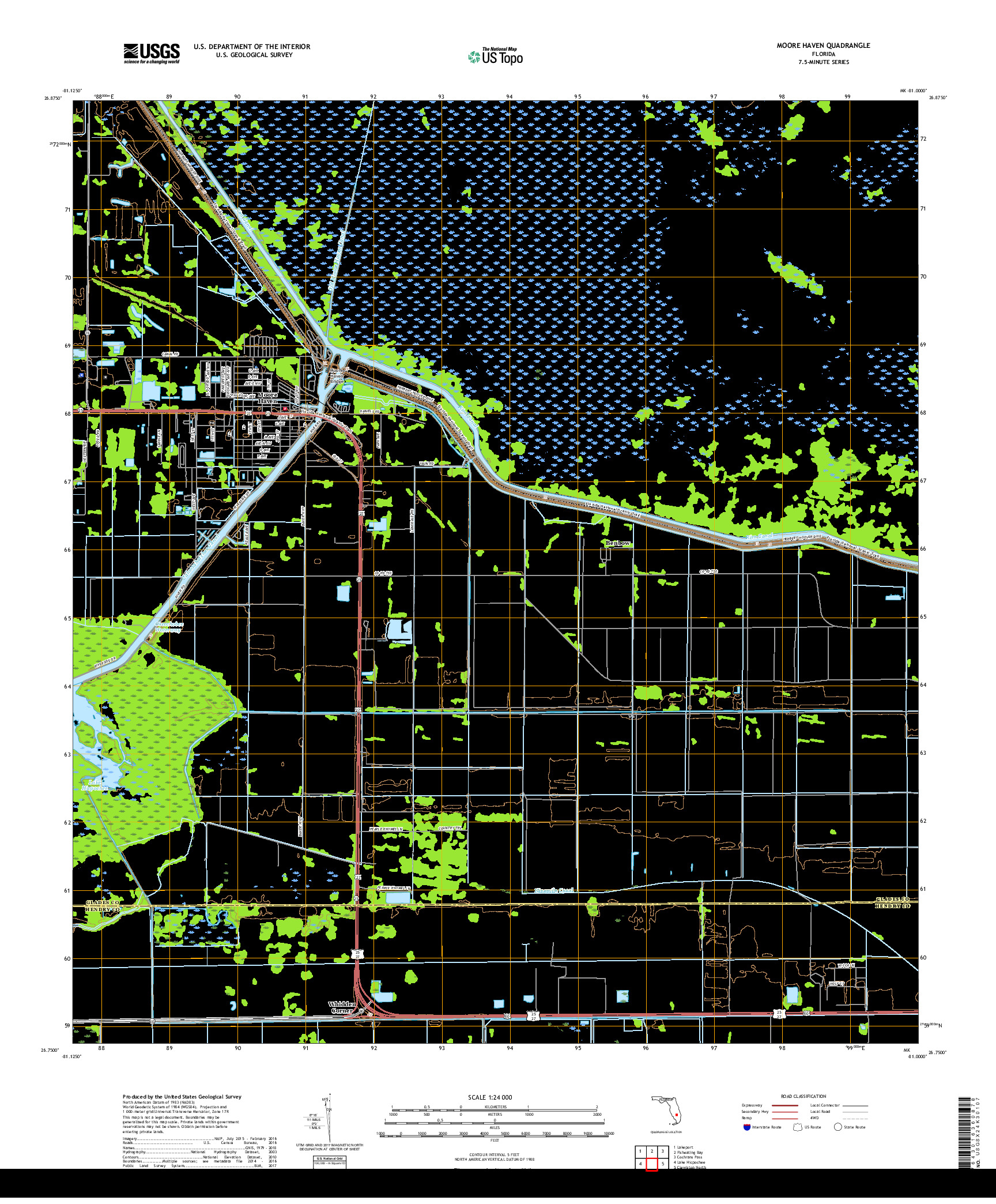 USGS US TOPO 7.5-MINUTE MAP FOR MOORE HAVEN, FL 2018