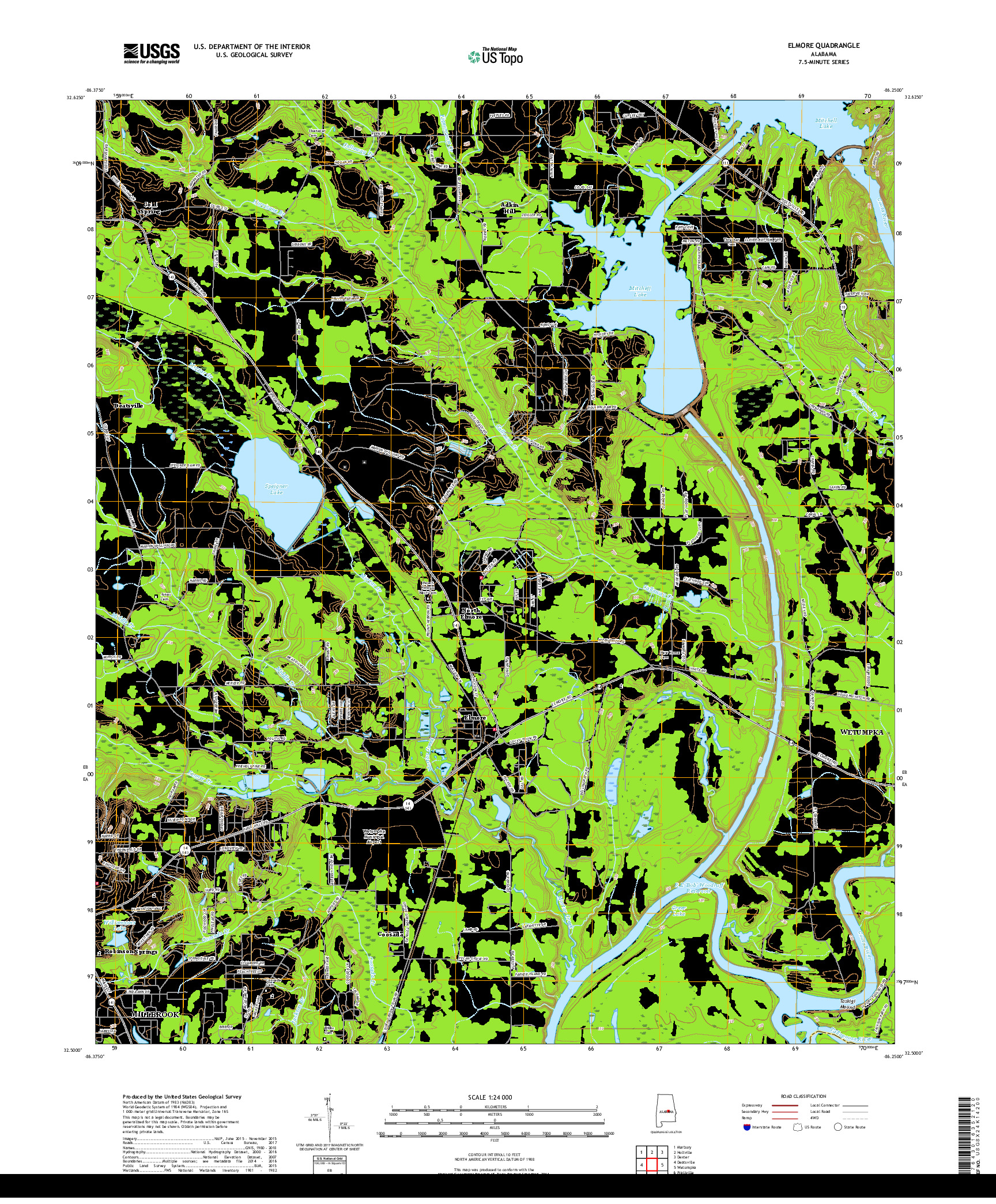 USGS US TOPO 7.5-MINUTE MAP FOR ELMORE, AL 2018