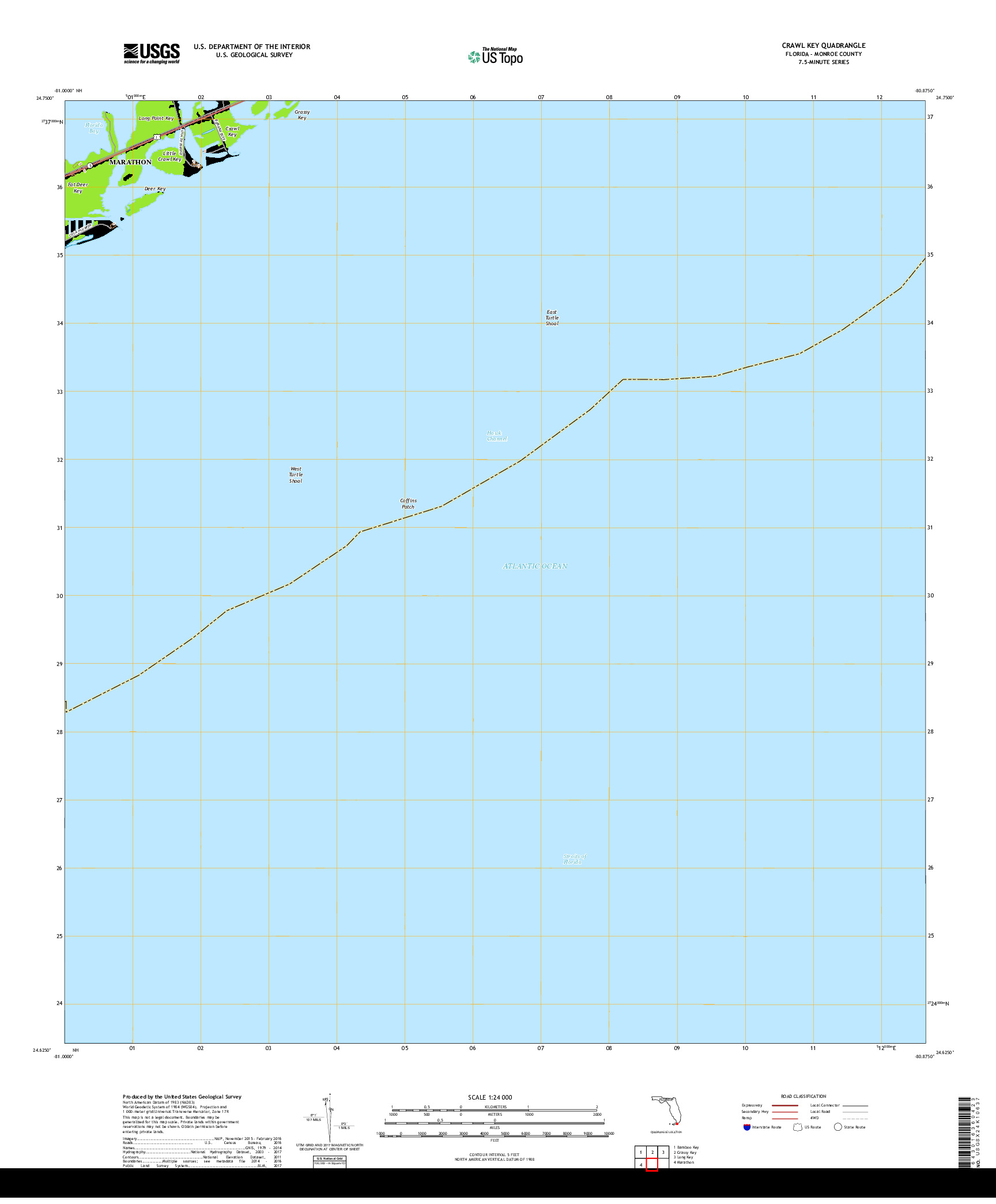 USGS US TOPO 7.5-MINUTE MAP FOR CRAWL KEY, FL 2018