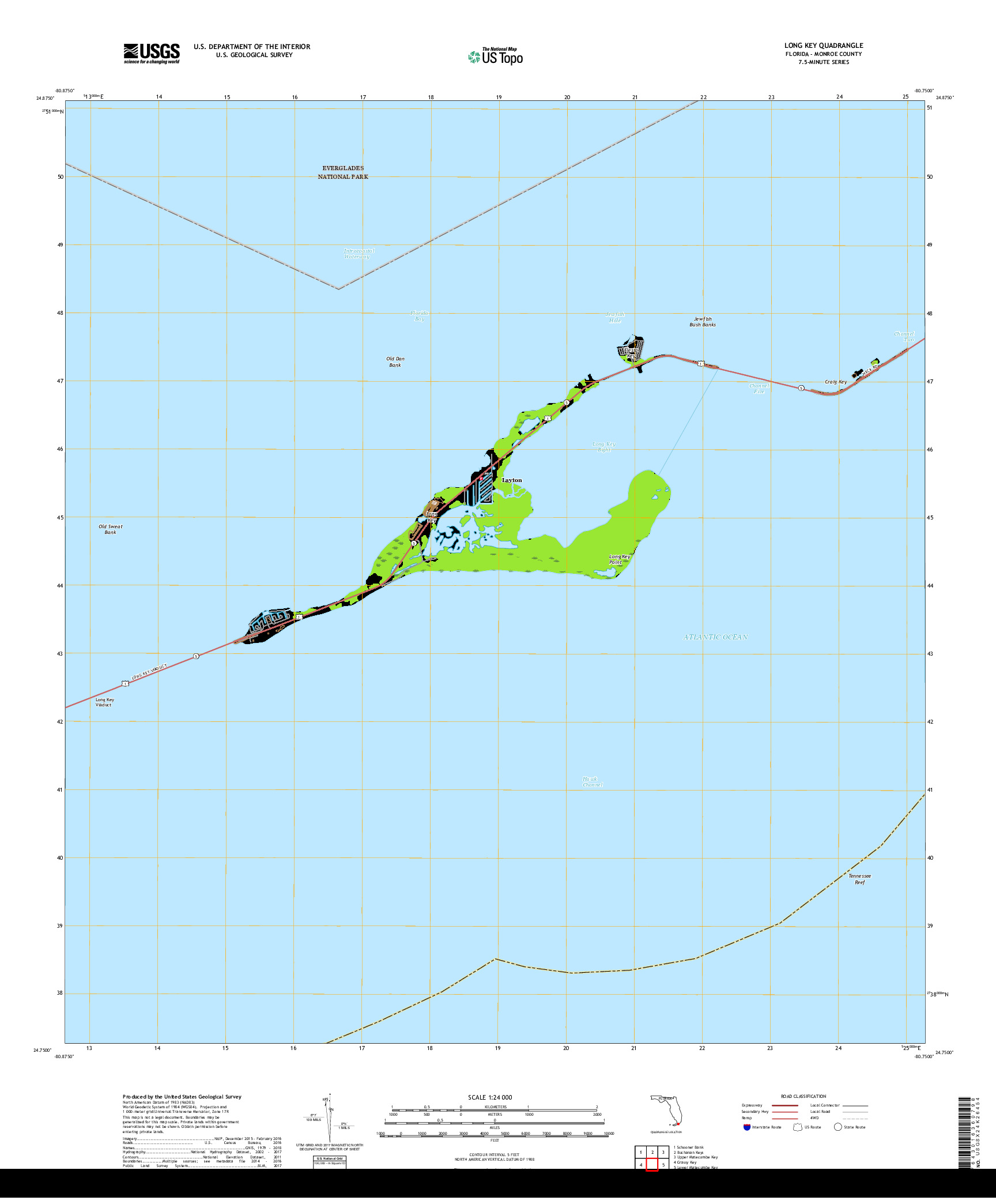 USGS US TOPO 7.5-MINUTE MAP FOR LONG KEY, FL 2018