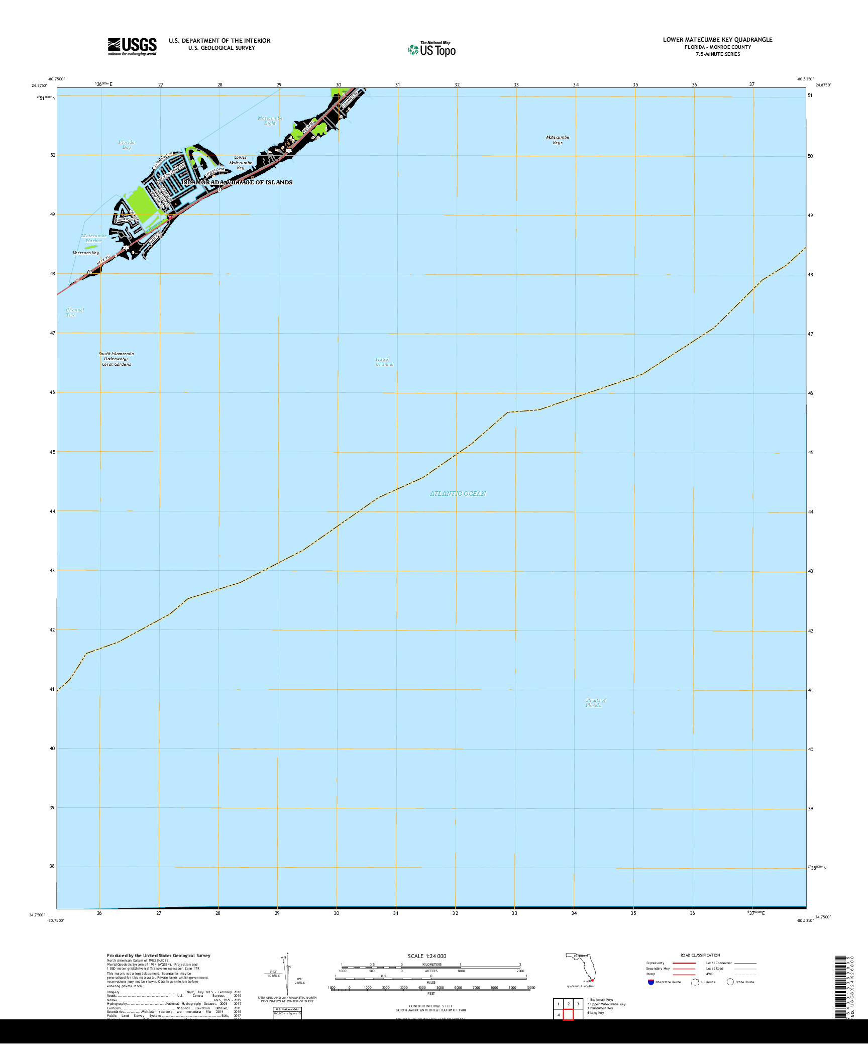 USGS US TOPO 7.5-MINUTE MAP FOR LOWER MATECUMBE KEY, FL 2018