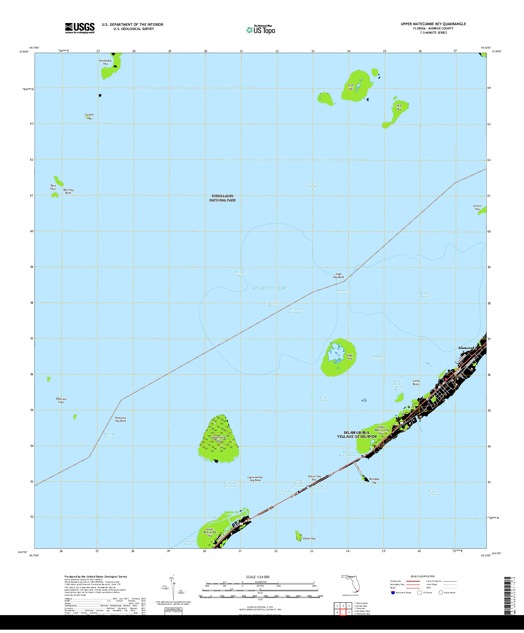 USGS US TOPO 7.5-MINUTE MAP FOR UPPER MATECUMBE KEY, FL 2018