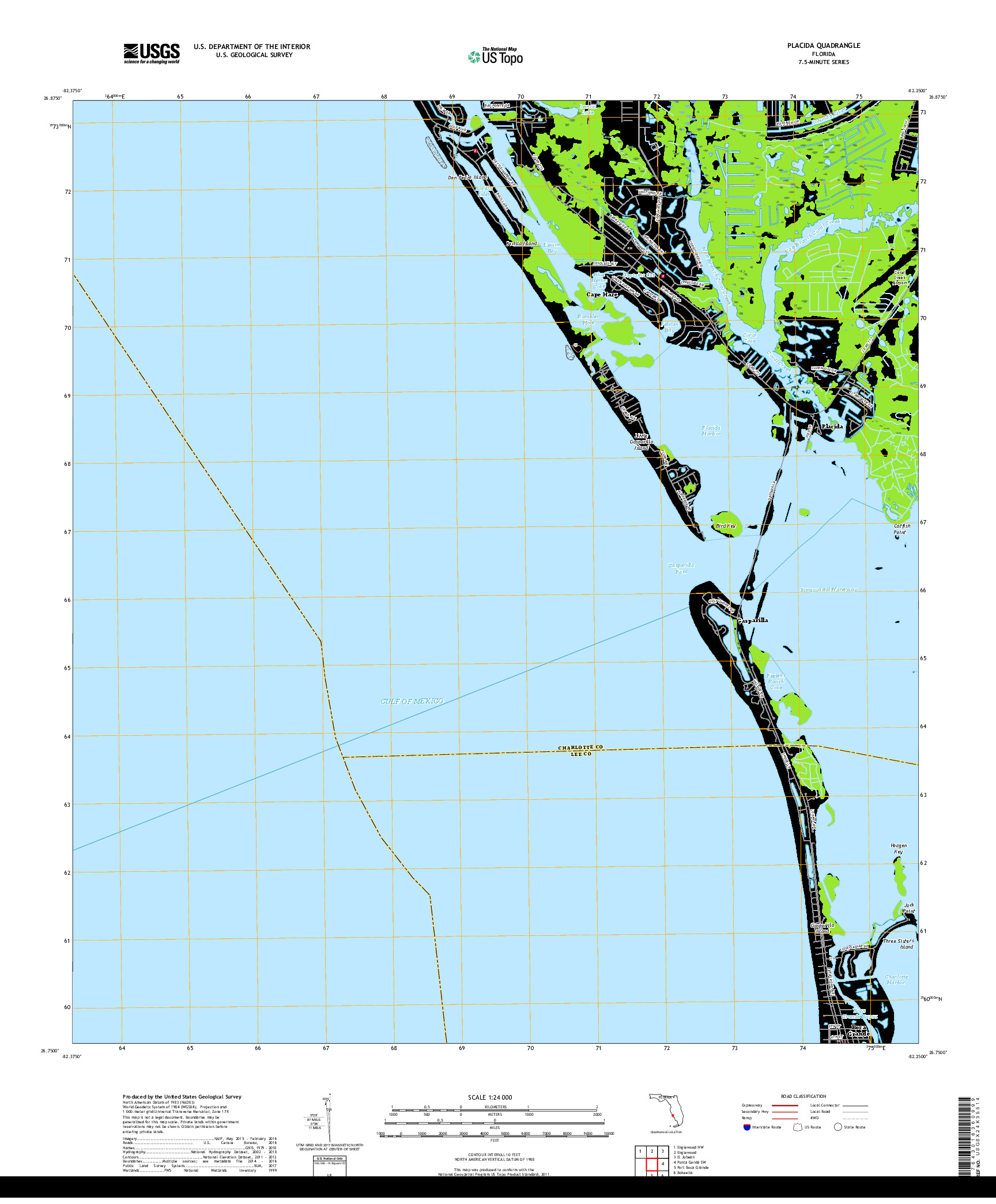 USGS US TOPO 7.5-MINUTE MAP FOR PLACIDA, FL 2018