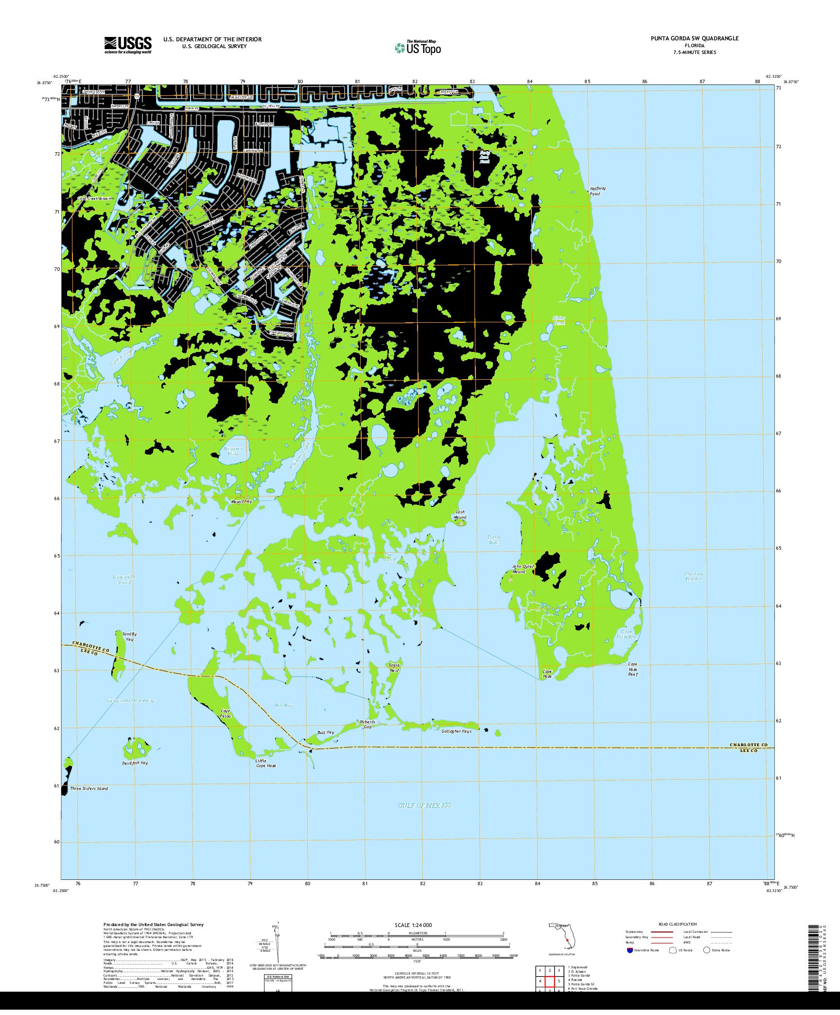 USGS US TOPO 7.5-MINUTE MAP FOR PUNTA GORDA SW, FL 2018