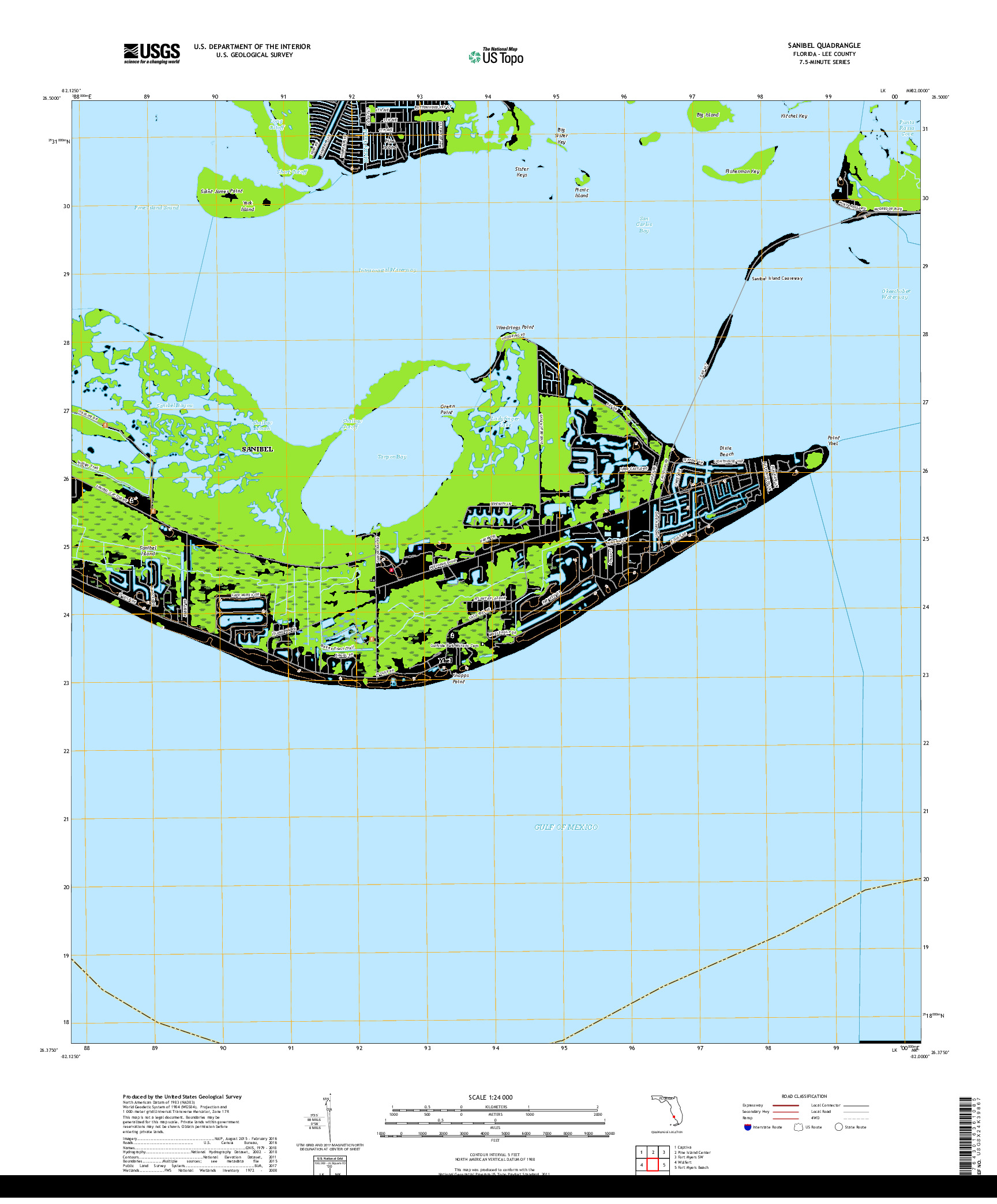 USGS US TOPO 7.5-MINUTE MAP FOR SANIBEL, FL 2018