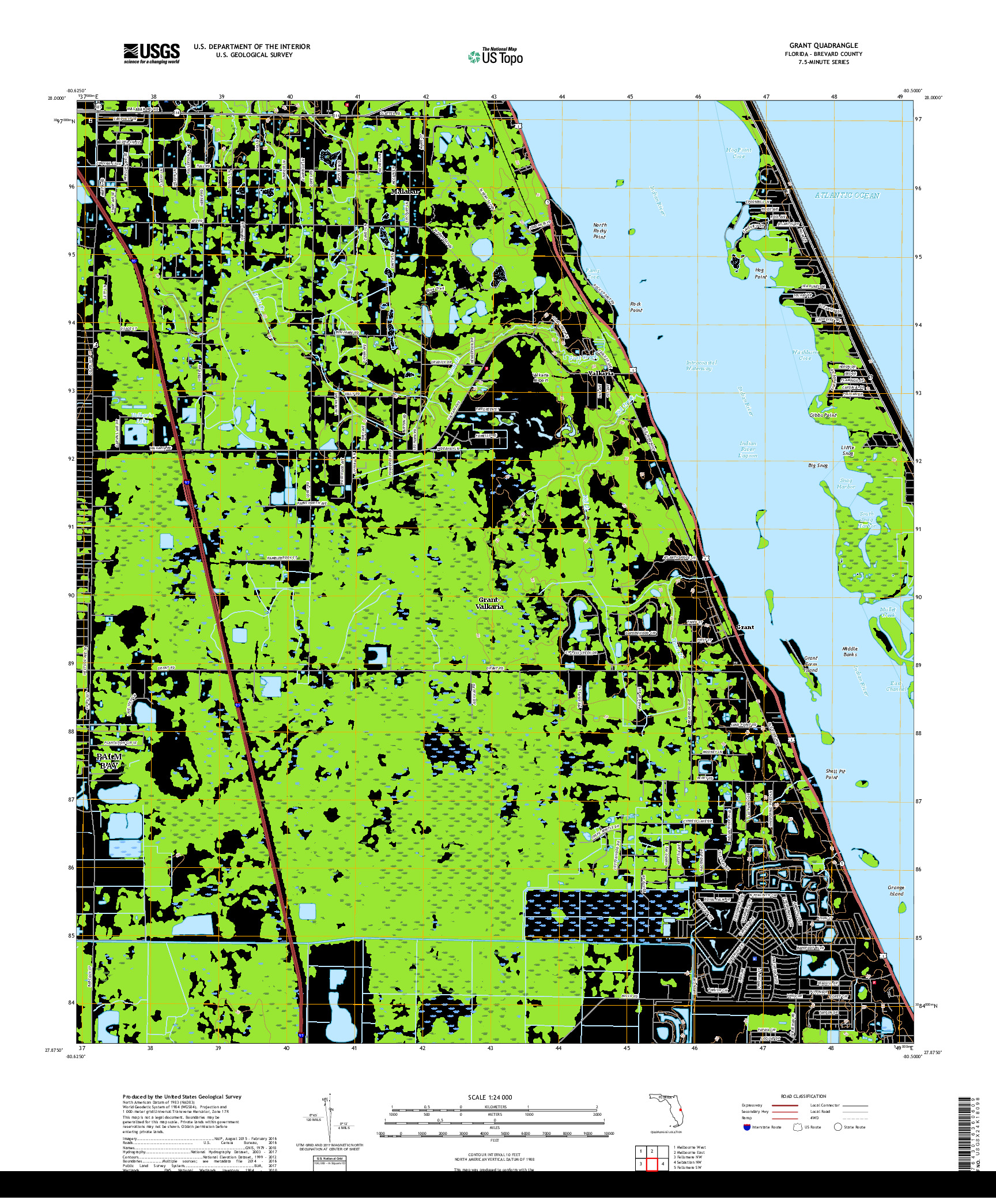 USGS US TOPO 7.5-MINUTE MAP FOR GRANT, FL 2018