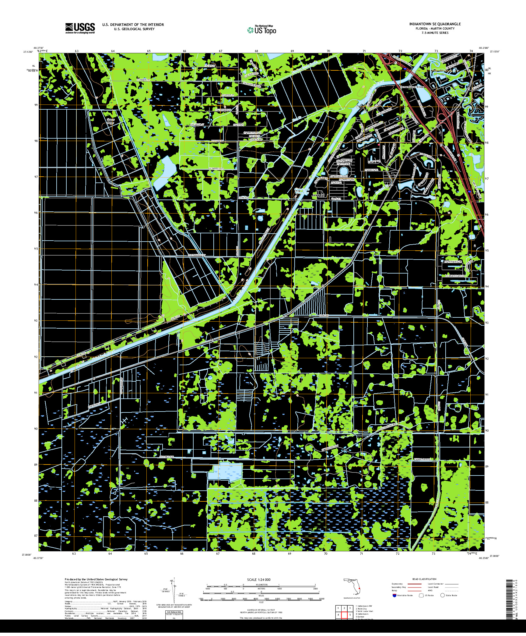 USGS US TOPO 7.5-MINUTE MAP FOR INDIANTOWN SE, FL 2018